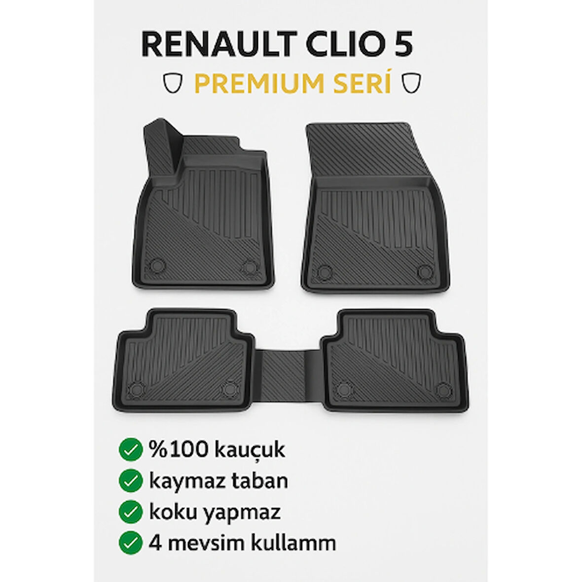 Renault Clio 5 (2019+) 3D Havuzlu Kauçuk Oto Paspas – Koku Yapmaz & Kaymaz