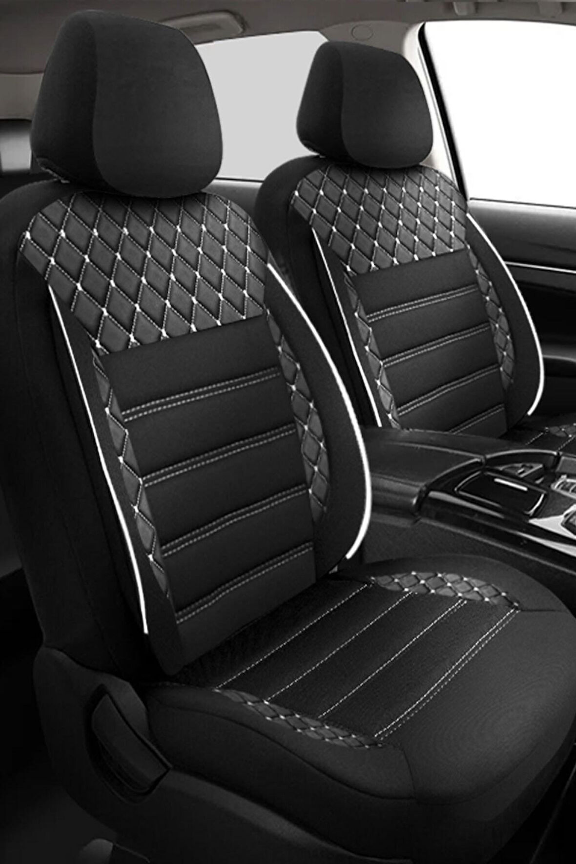 Citroen C15  Uyumlu 5 KOLTUK TAM SET SAFİR SERİSİ TAY TÜYÜ OTO KOLTUK KILIFI KOKMA TERLETME YAPMAZ BEYAZ DİKİŞ DETAYLI