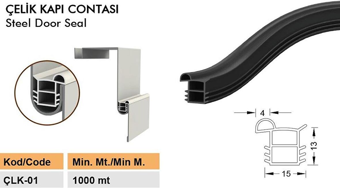 Çelik Kapı Contası-Fitili / Çelik Kapı Kasa Contası Çlk-01-Siyah-6 Metre