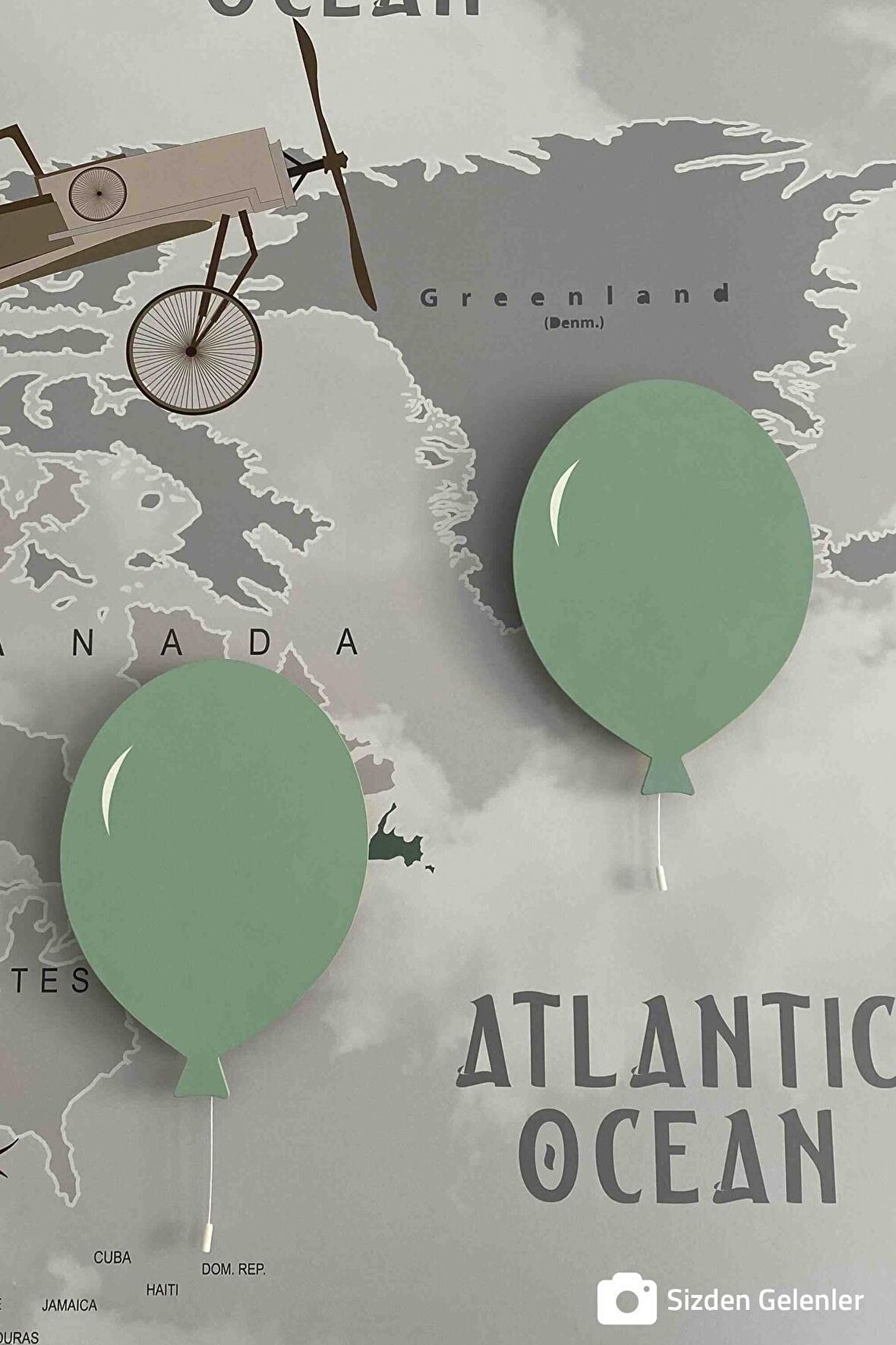 Bebek Çocuk Odası Balon Gece Lambası, Mint Renkli