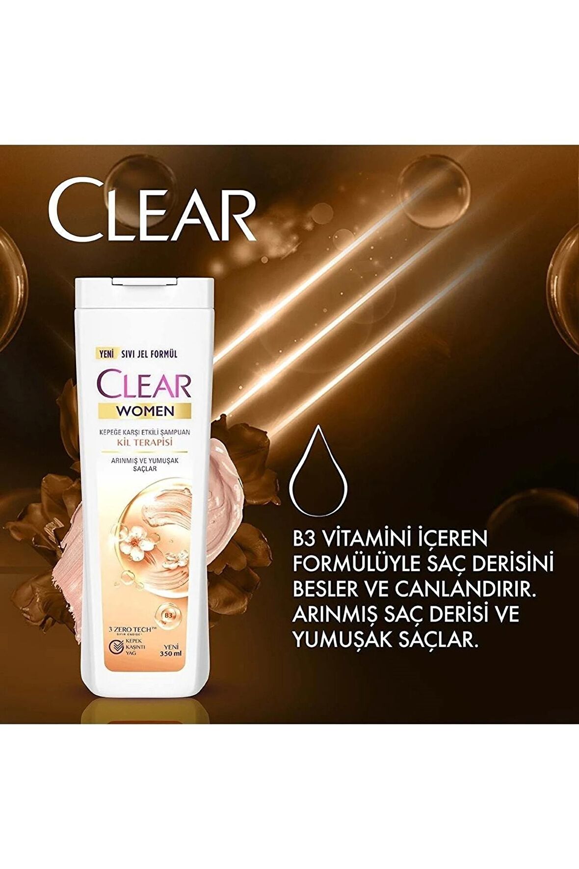 Clear Women Kepeğe Karşı Etkili Şampuan Kil Terapi