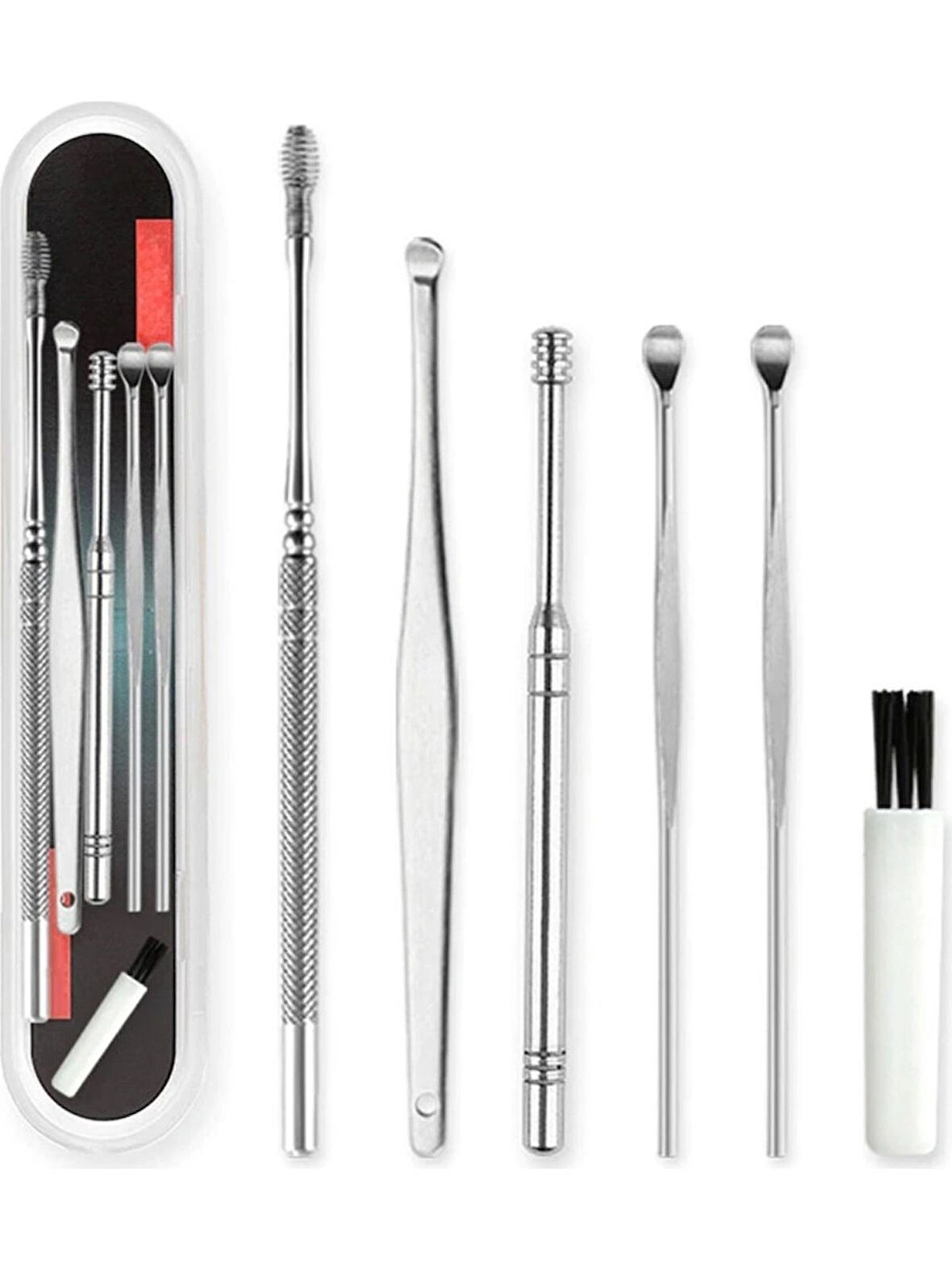 Calais 6 Parça Çelik Paslanmaz  Kulak Balmumu Toplayıcı Çıkarıcı Temizleyici Bakımı Çubuk Seti