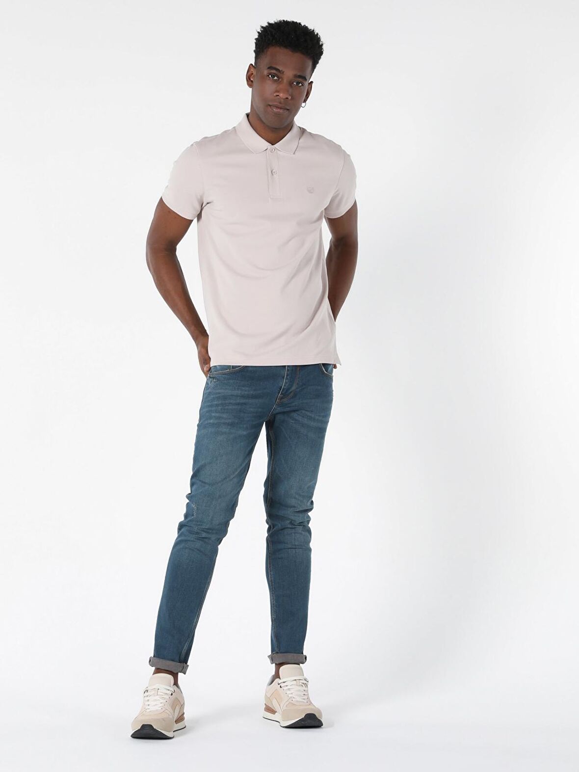 Regular Fit Polo Yaka Erkek Bej Polo Kısa Kol