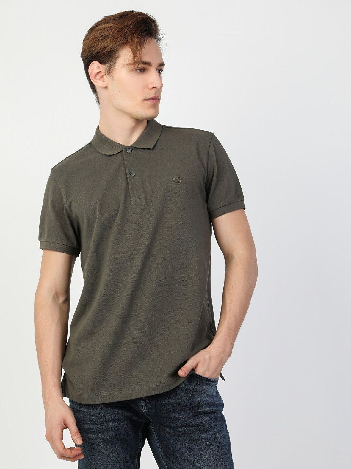 Regular Fit Polo Yaka Erkek Haki Polo Kısa Kol