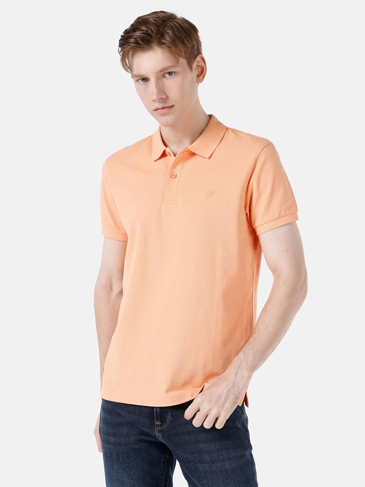 Normal Kesim Polo Yaka Turuncu Erkek Kısa Kol Tişört Cltkttshm0766200