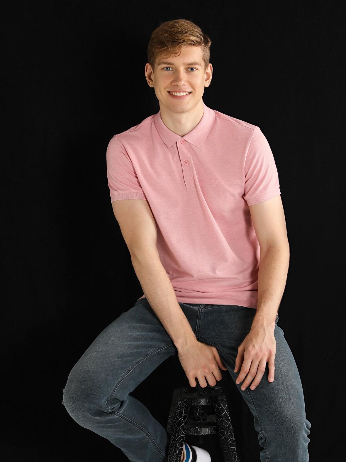 Regular Fit Polo Yaka Erkek Pembe Polo Kısa Kol