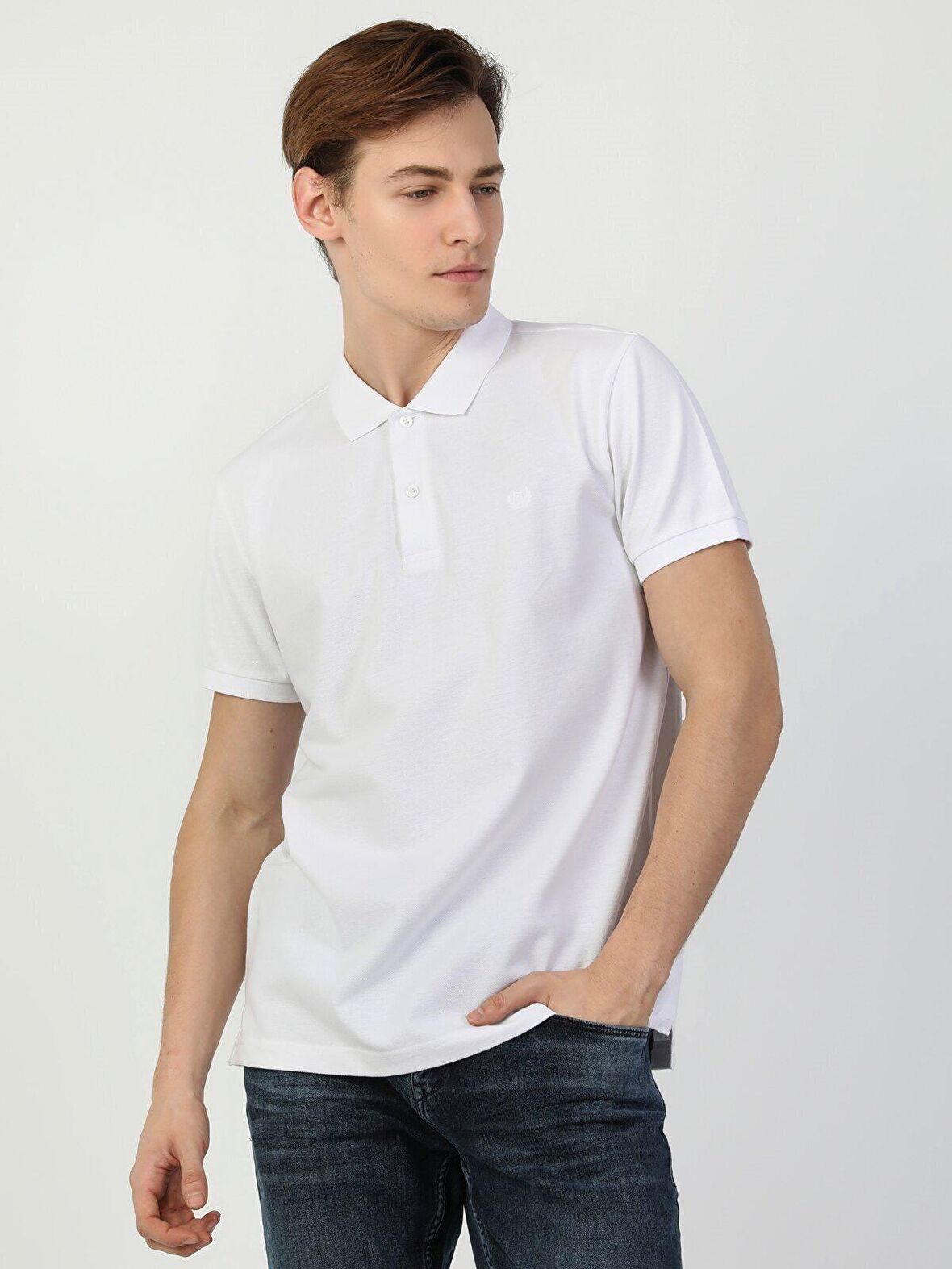 Regular Fit Polo Yaka Erkek Beyaz Polo Kısa Kol