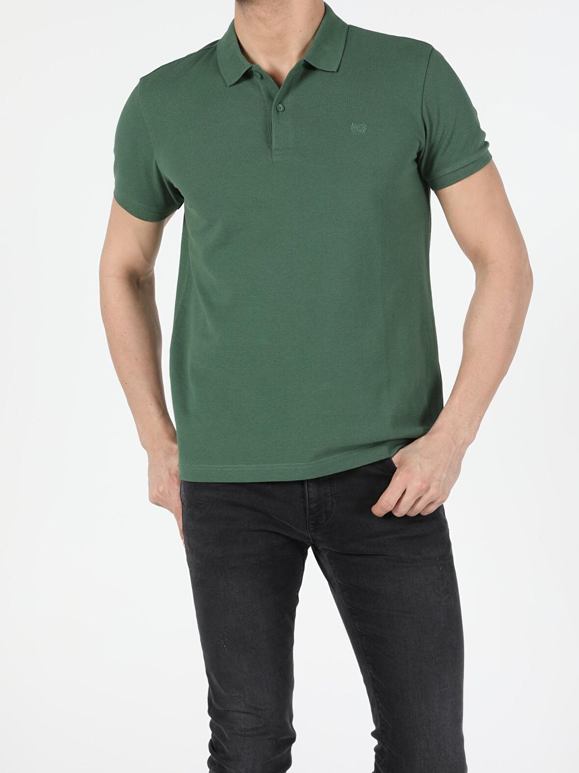 Regular Fit Polo Yaka Erkek Koyu Yeşil Polo Kısa Kol
