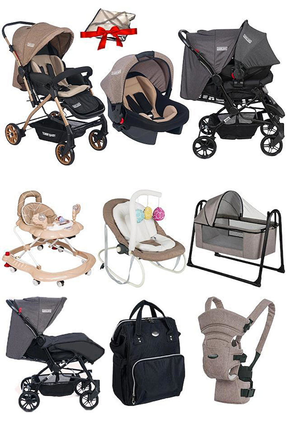 9 Parça Bebek Çeyiz Seti Bebek Arabası Puset Beşik Yürüteç Ana Kucağı Kanguru Bebek Bakım Çantası