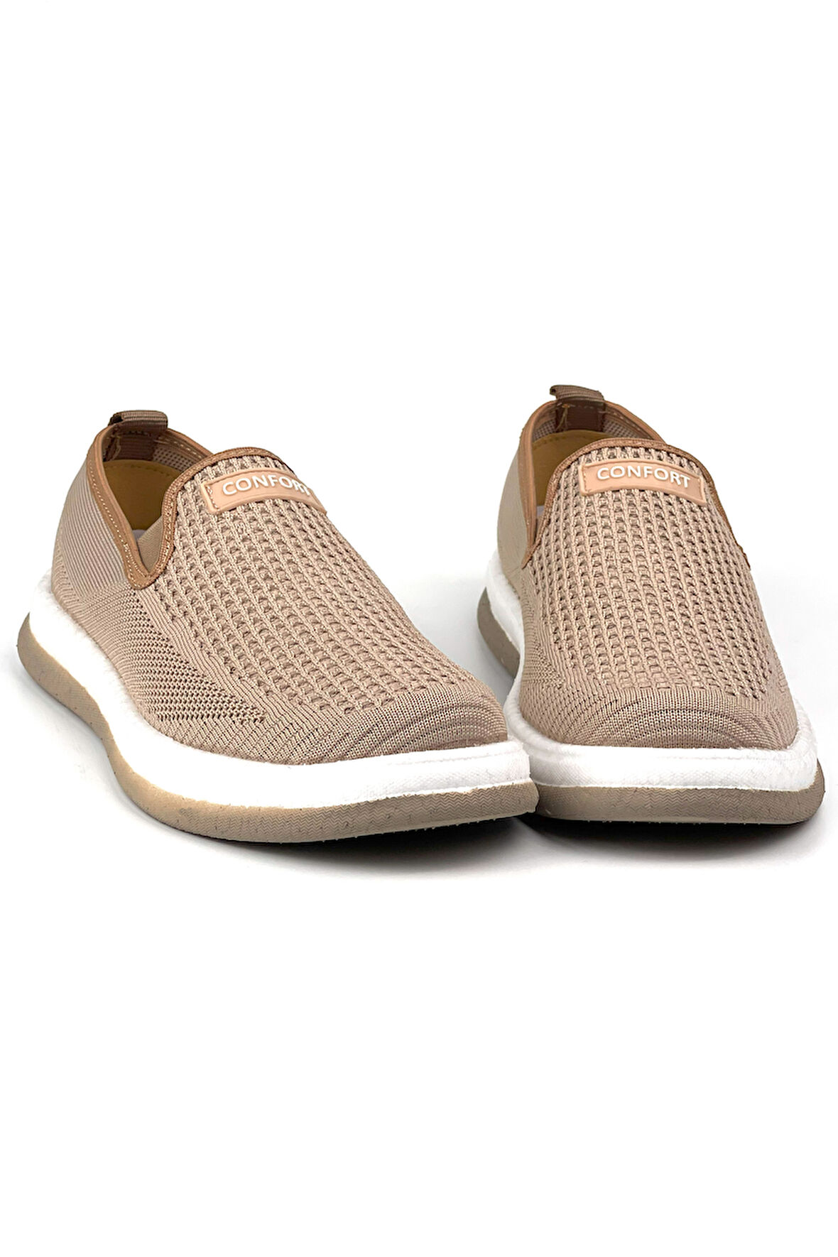 Erkek Bej Çok Hafif Triko Bağcıksız Esnek Hafif Günlük Casual Sneaker Spor Ayakkabı