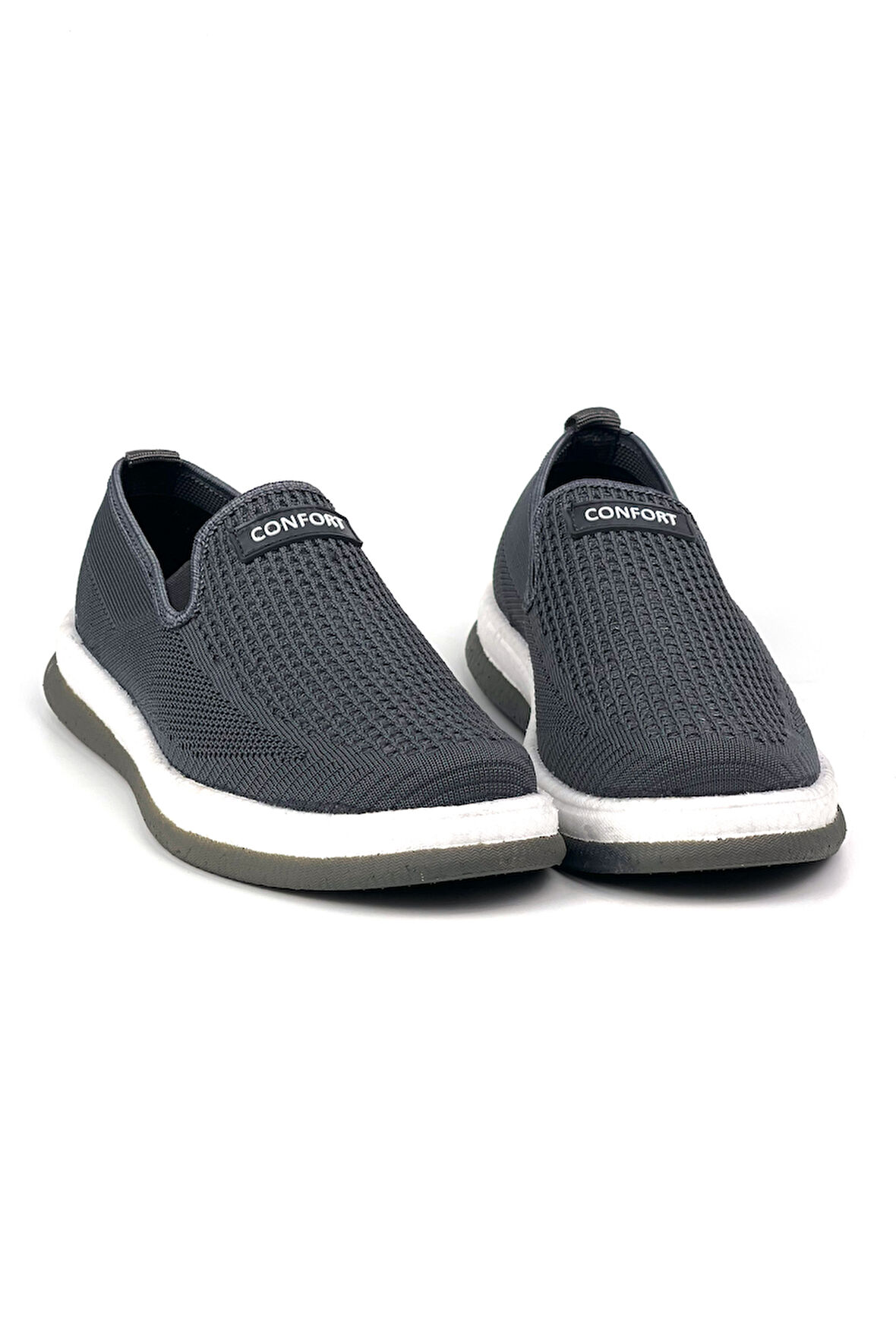 Erkek Gri Çok Hafif Triko Bağcıksız Esnek Hafif Günlük Casual Sneaker Spor Ayakkabı