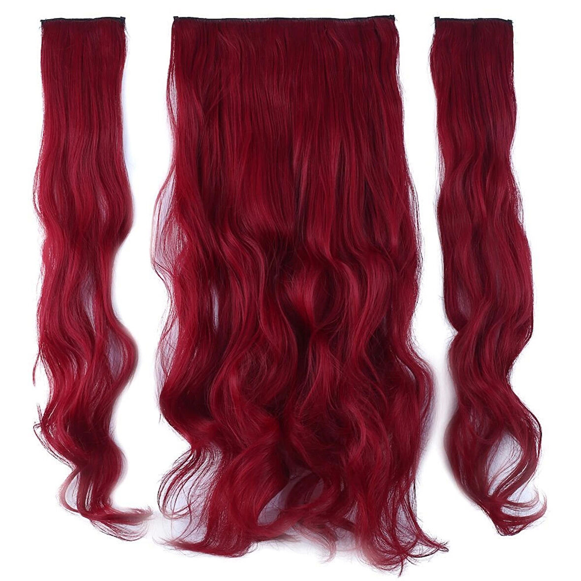 Kanekalon Fiber  Sentetik Dalgalı Yarım Ay + 2 Yan Saç Çıt Çıt  / Kızıl /  (CLZ175)