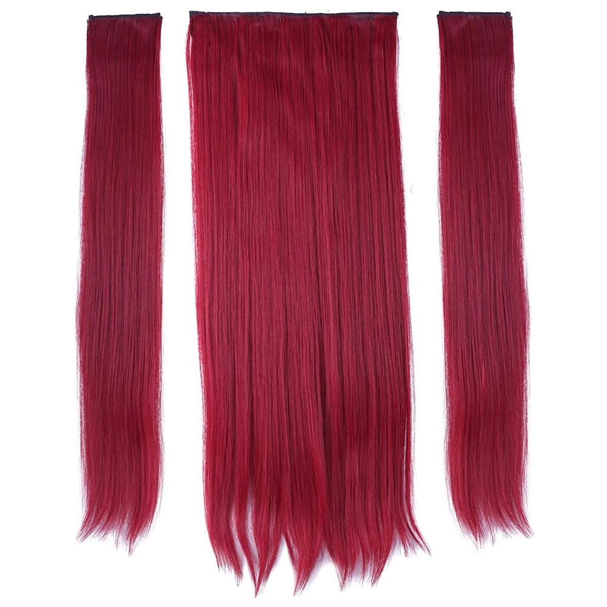 Kanekalon Fiber  Sentetik Düz Yarım Ay + 2 Yan Saç Çıt Çıt  / Kızıl /  (CLZ175)