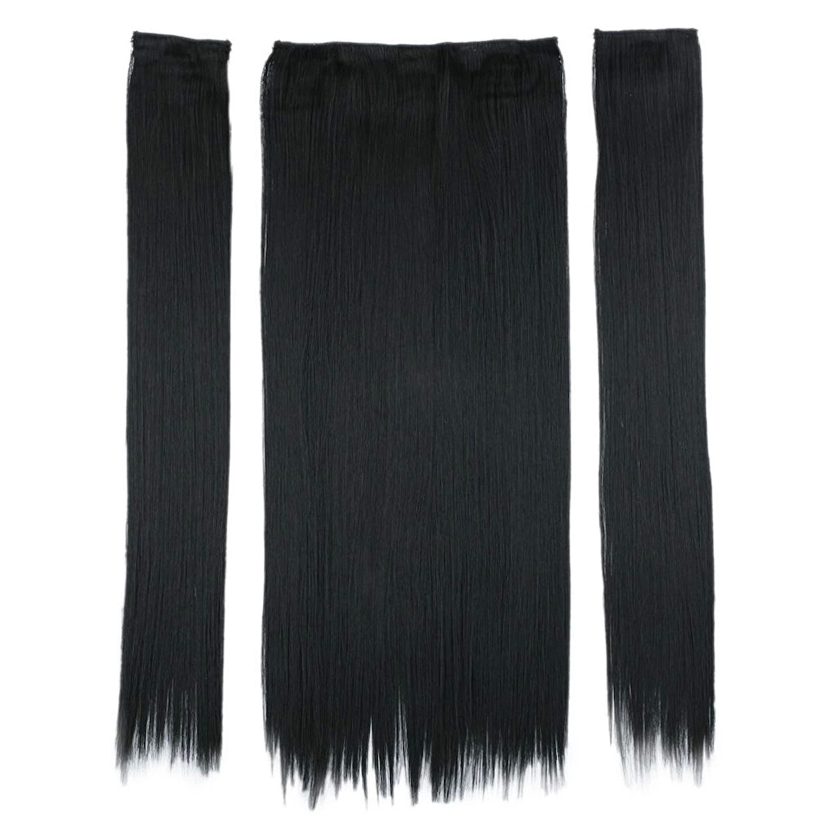 Kanekalon Fiber  Sentetik Düz Yarım Ay + 2 Yan Saç Çıt Çıt  / Siyah /  (CLZ175)