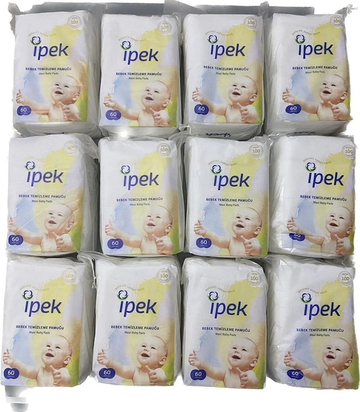 ipek bebek temizleme pamuğu 60 x 12 paket