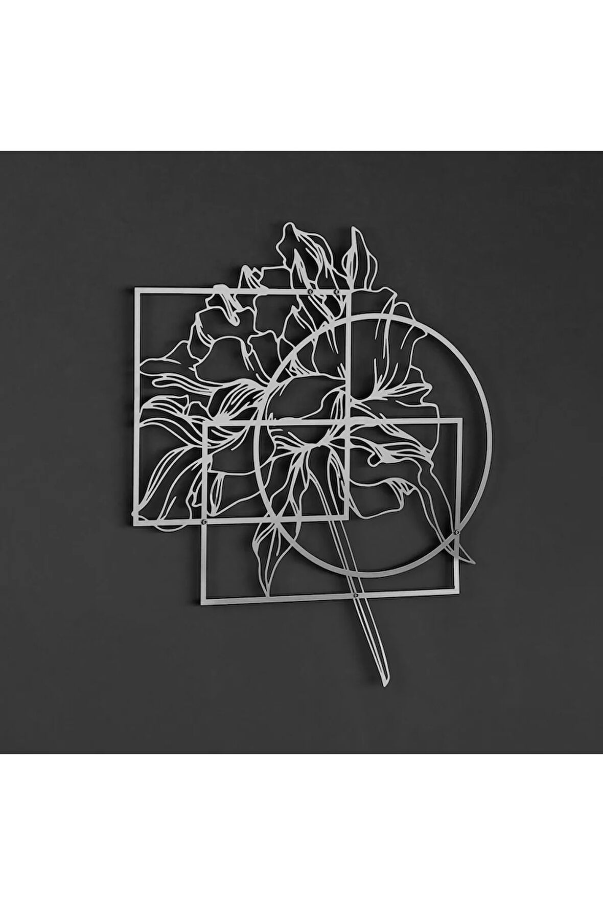 Geometrik Objeler Ve Çiçek Metal Duvar Dekoru