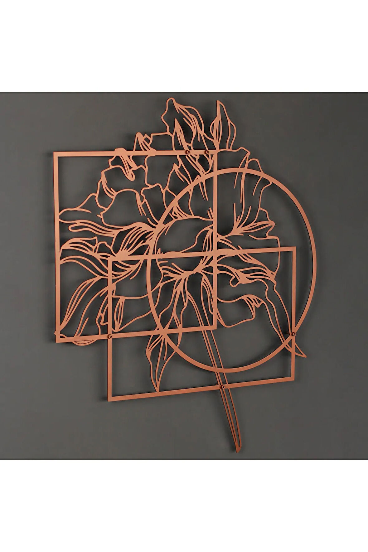 Geometrik Objeler Ve Çiçek Metal Dekor - Metal Duvar Dekoru