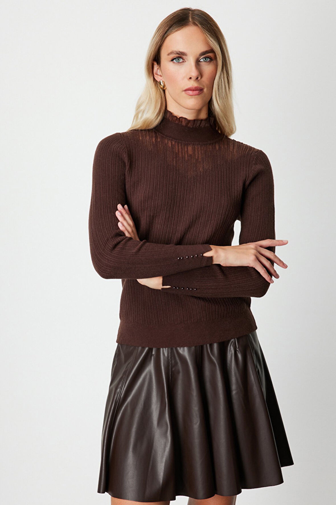 ON TRİKO Tül Detaylı Fitilli Triko Kazak 60341-26k