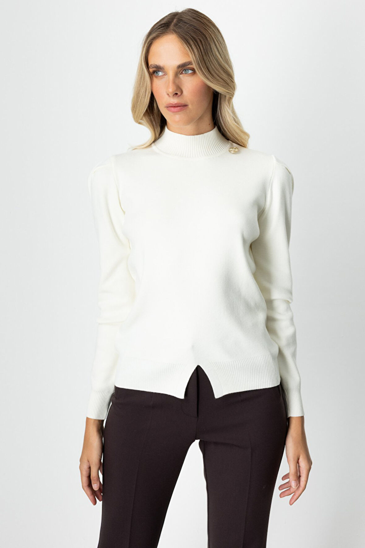 ON TRİKO Dik Yaka Düğme Detaylı Kazak 65331