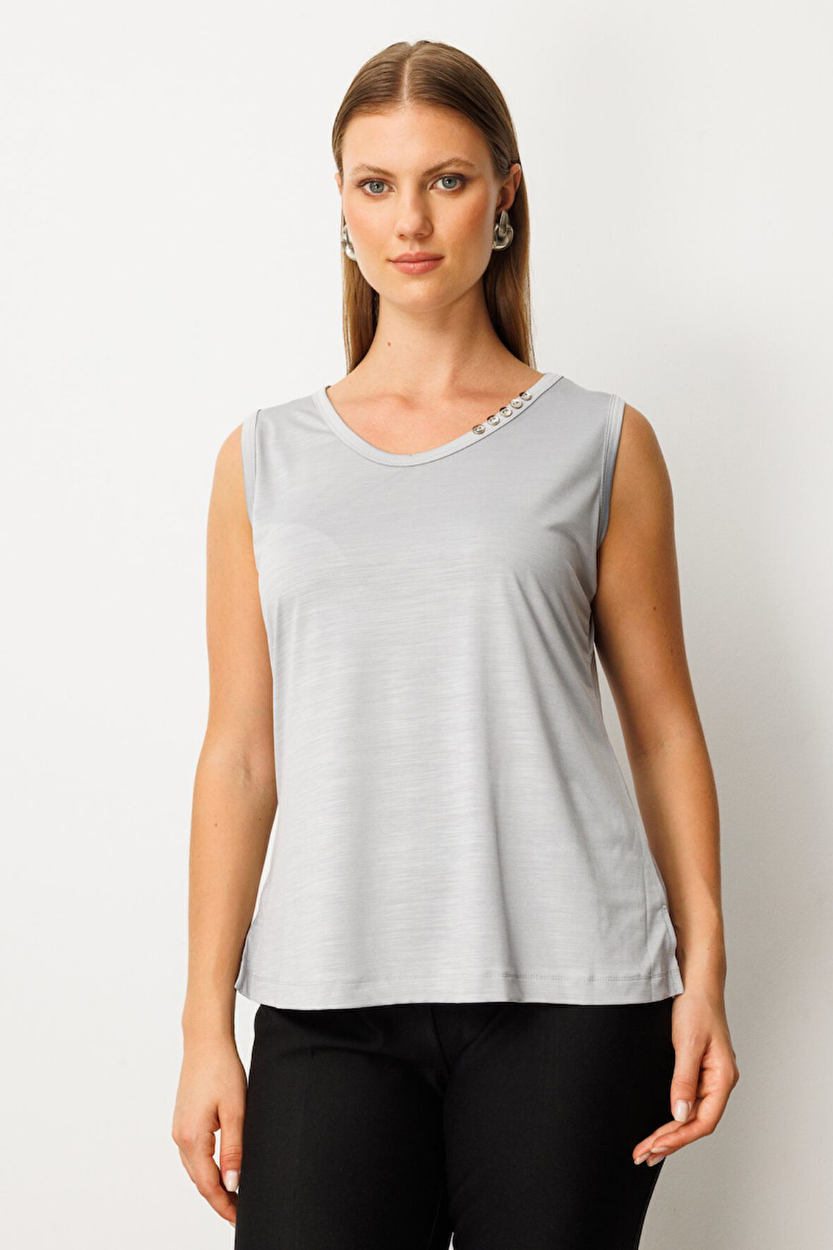 ON TRİKO Yakası Düğme Detaylı Kolsuz Basic 61333-26k