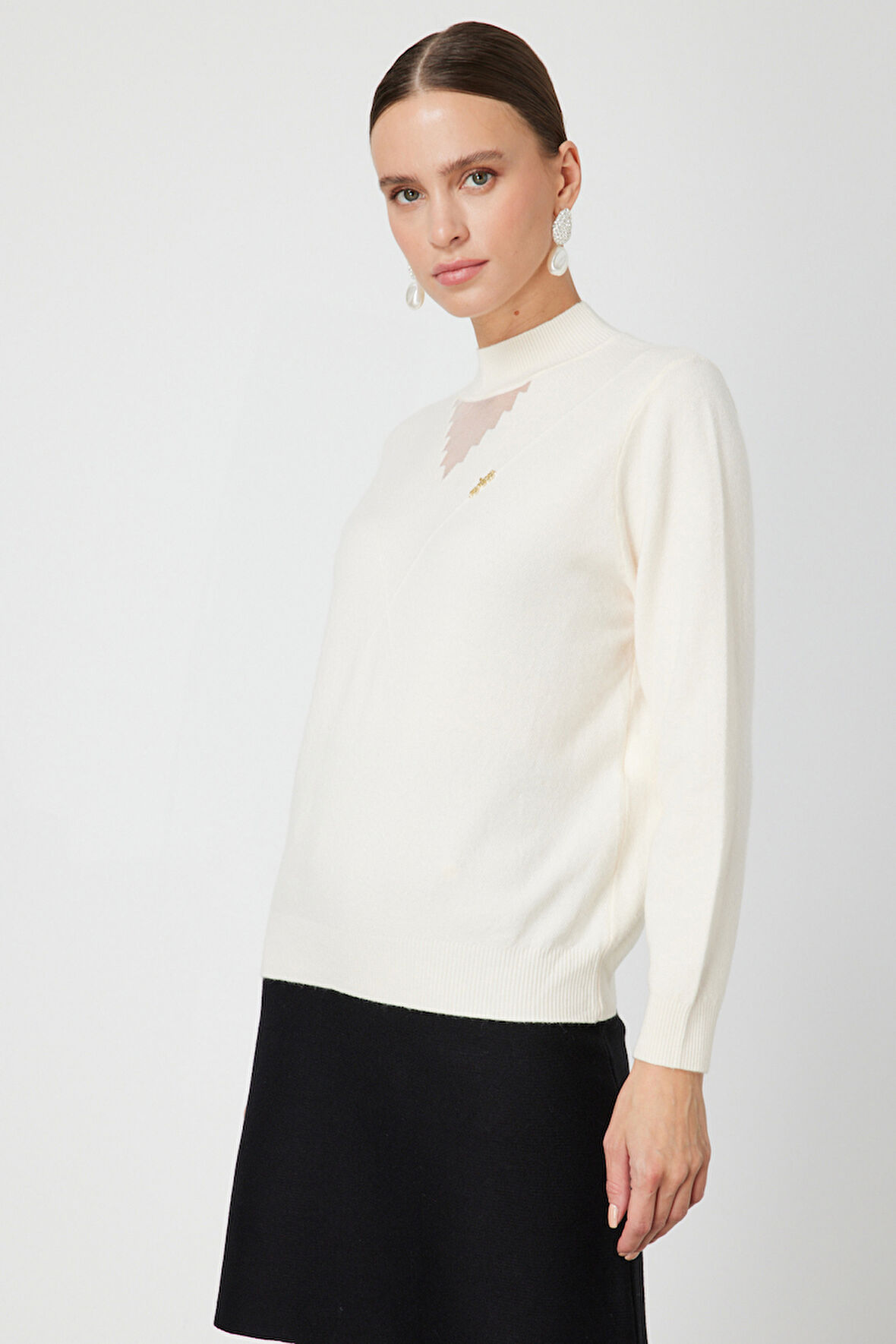 ON TRİKO Yakası Tül Detaylı Pamuklu Triko Kazak 60342-26k