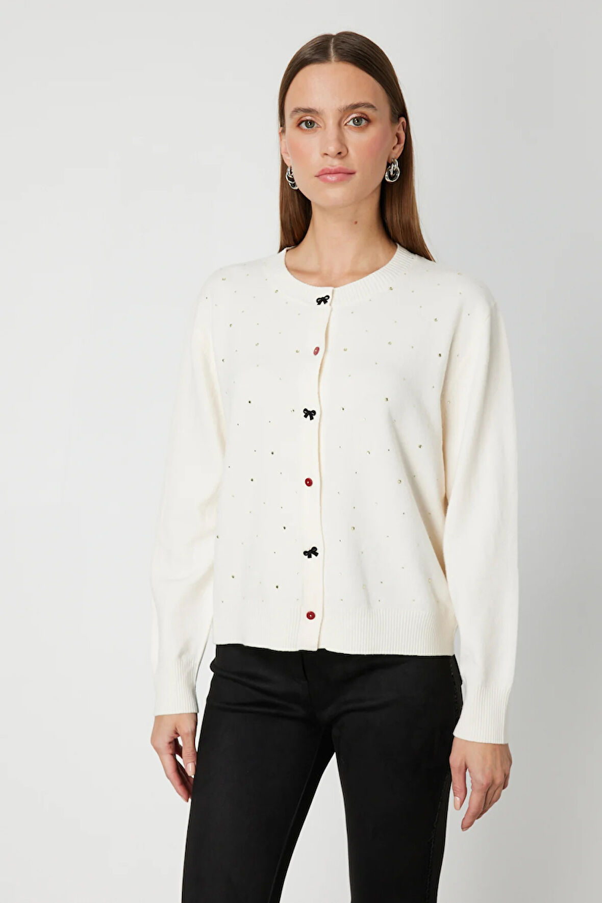 ON TRİKO Taş Detaylı Sıfır Yaka Triko Hırka 60344-26k