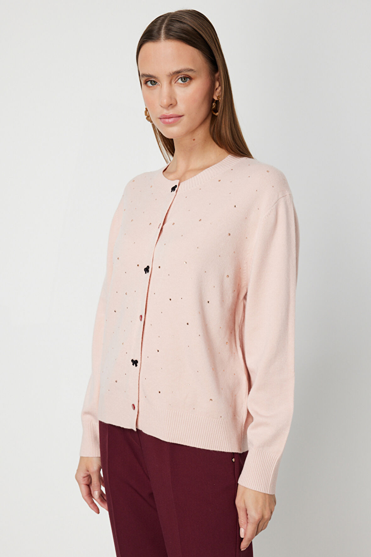 ON TRİKO Taş Detaylı Sıfır Yaka Triko Hırka 60344-26k