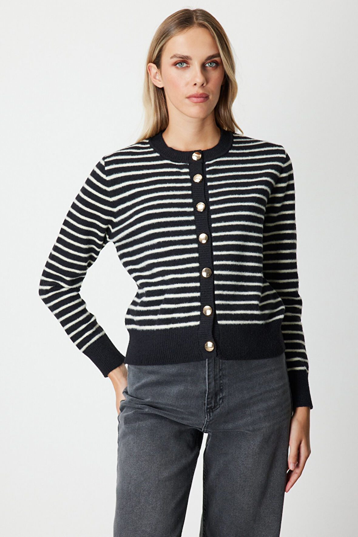 ON TRİKO Sıfır Yaka Çizgili Hırka 63901-26k