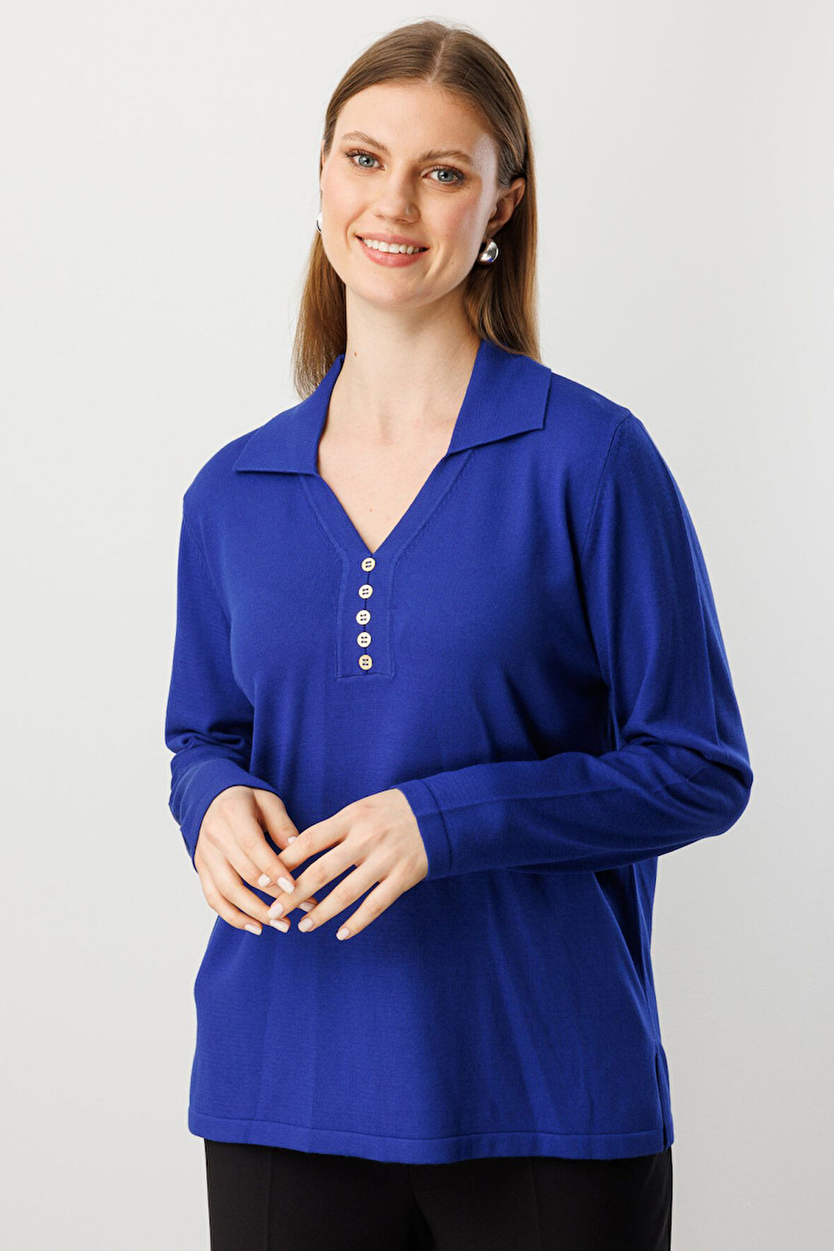 ON TRİKO Polo Yaka Süs Düğmeli Triko Kazak 65333-26k