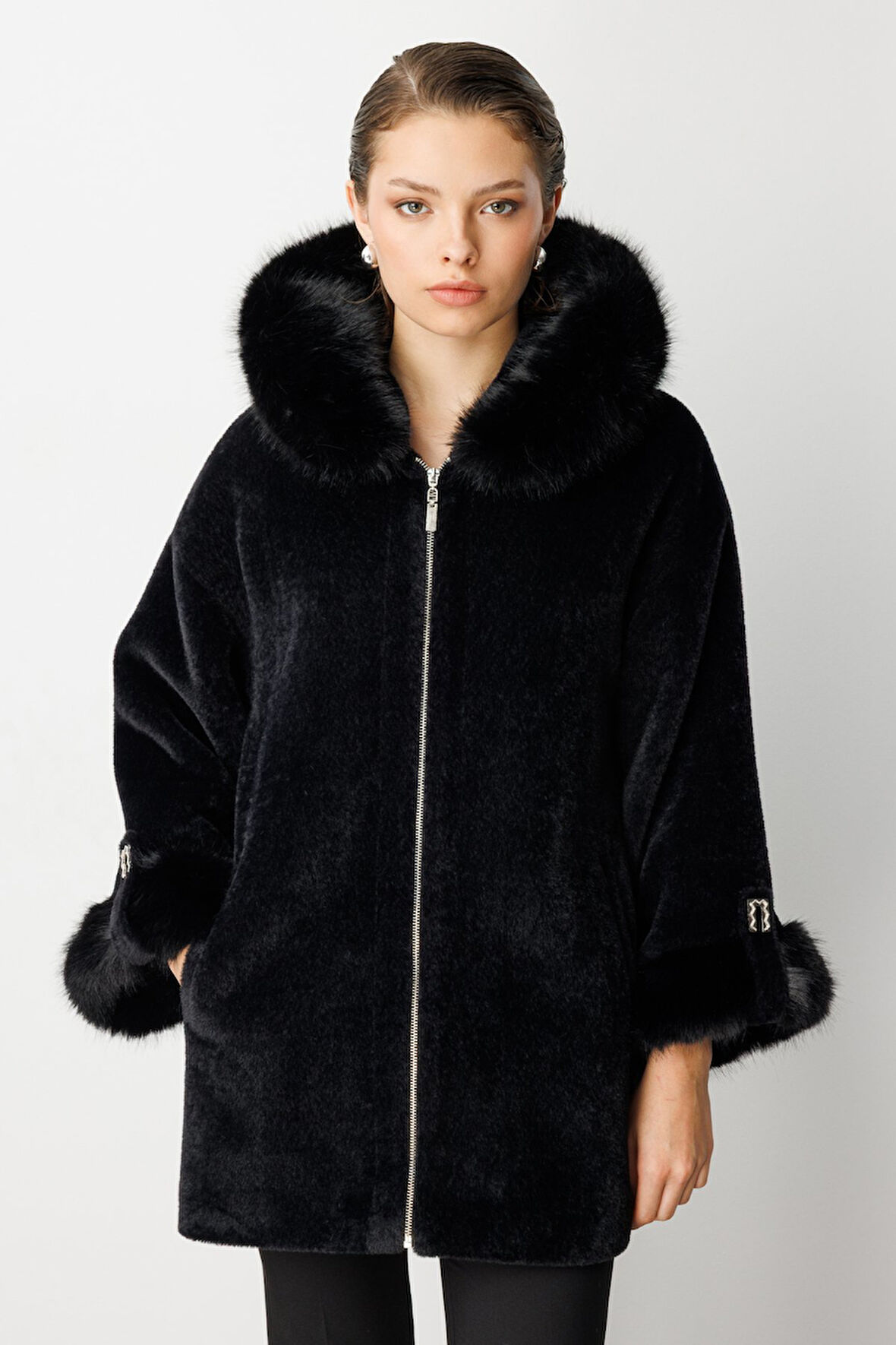 EKOL Kürk Detaylı Uzun Peluş Mont 6031-26k