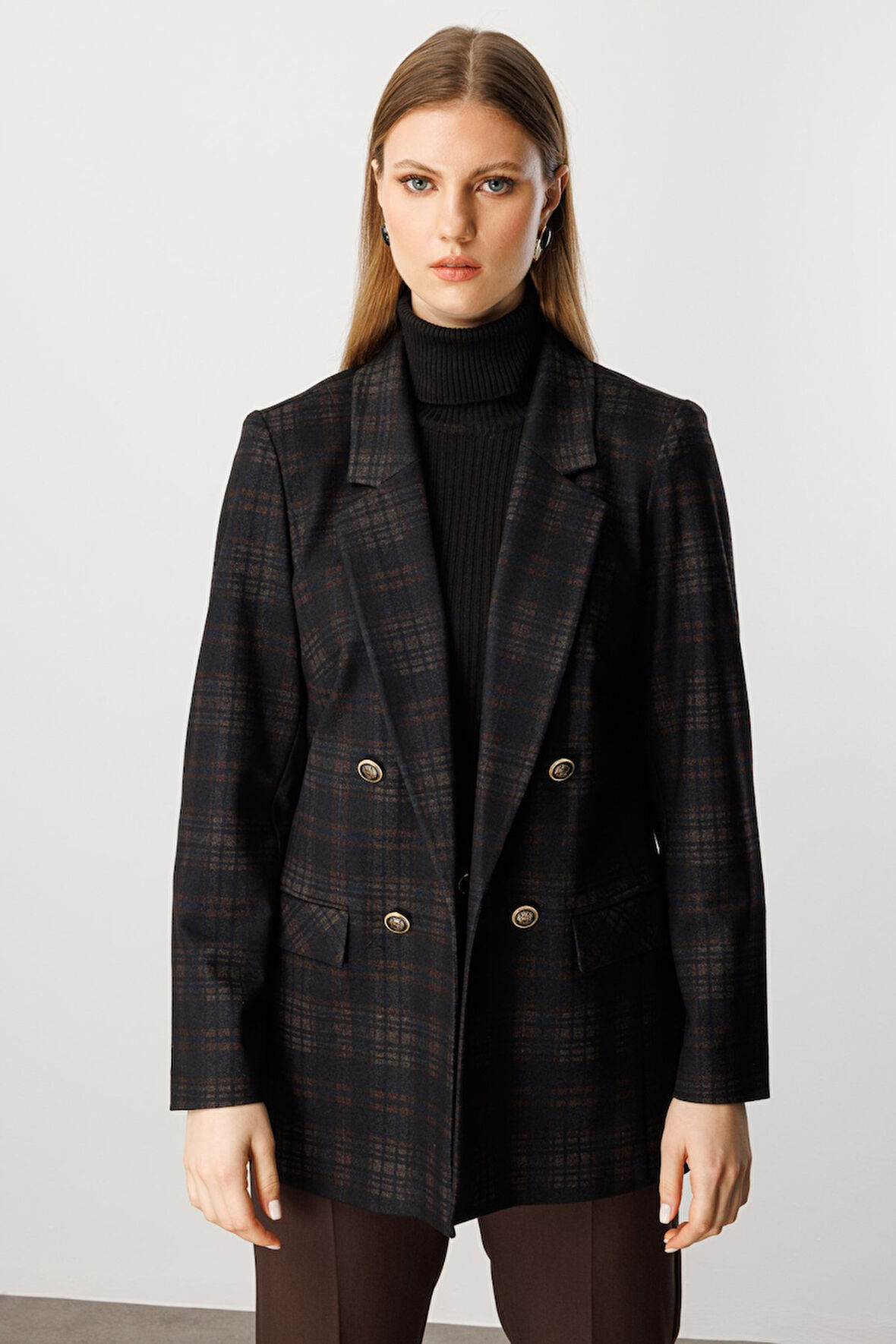 EKOL Ekoseli Kapak Cepli Ceket 5539-26k