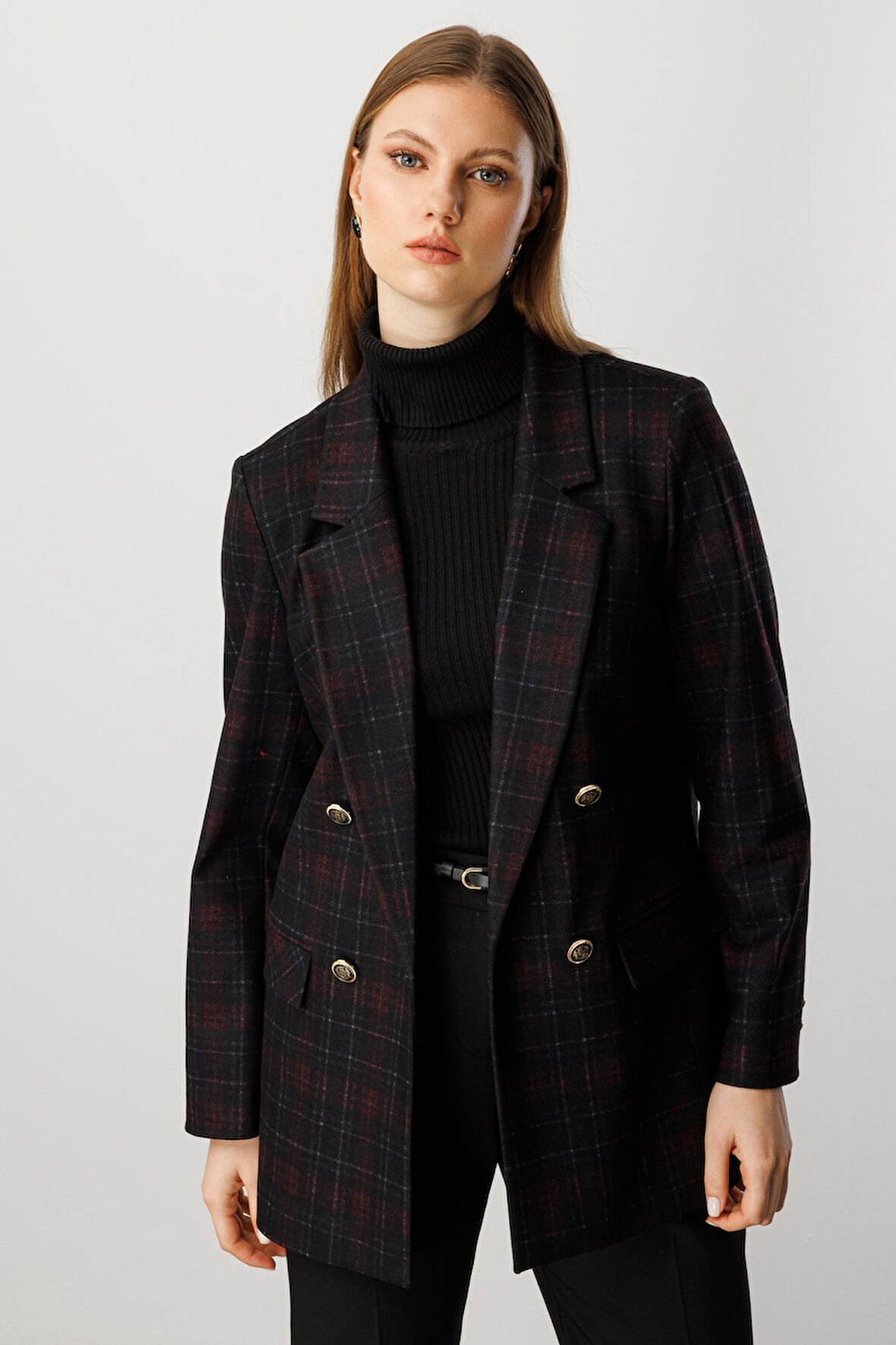 EKOL Ekoseli Kapak Cepli Ceket 5539-26k