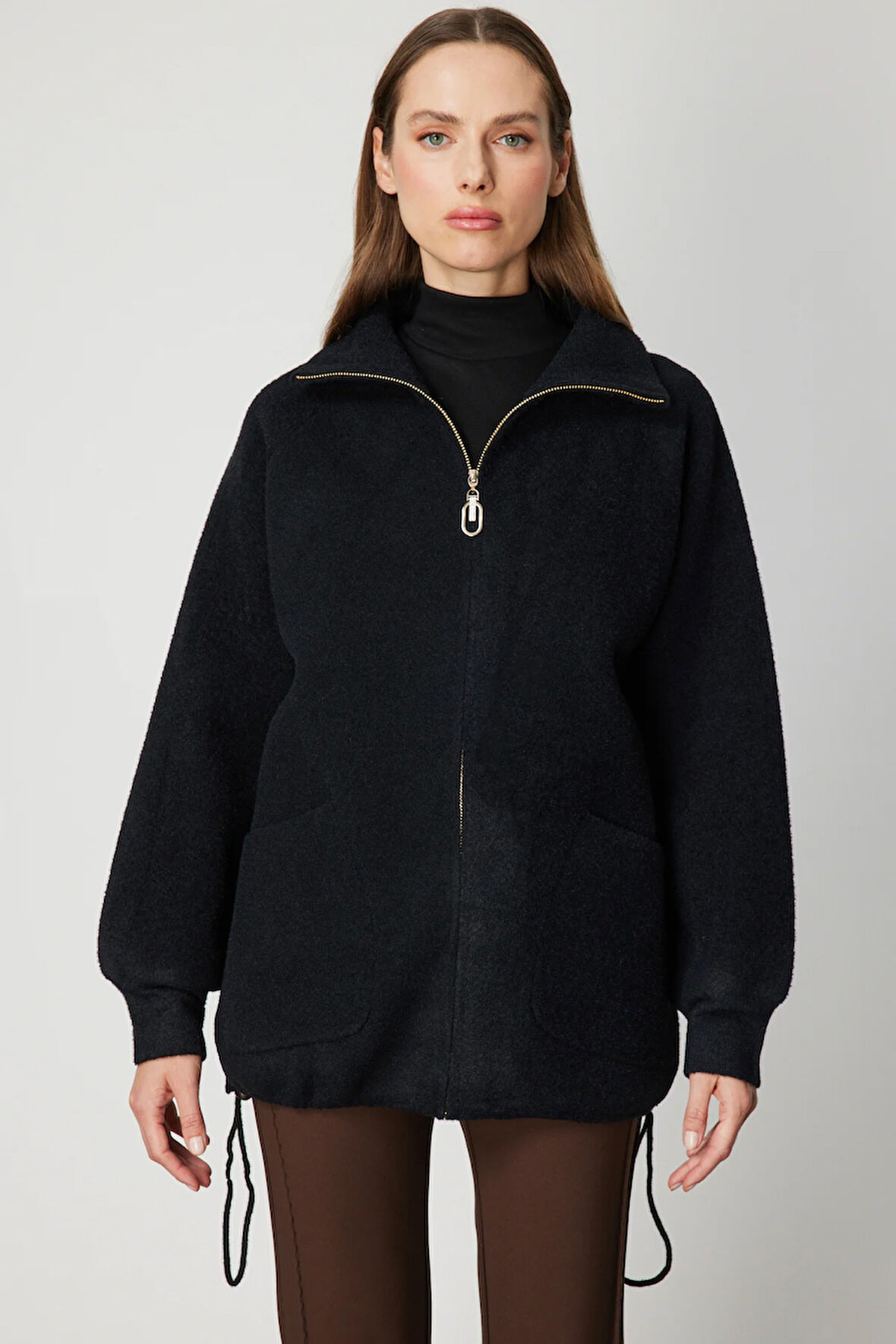 ON TRİKO Arkası Desenli Taşlı Dik Yaka Hırka 60945-26k