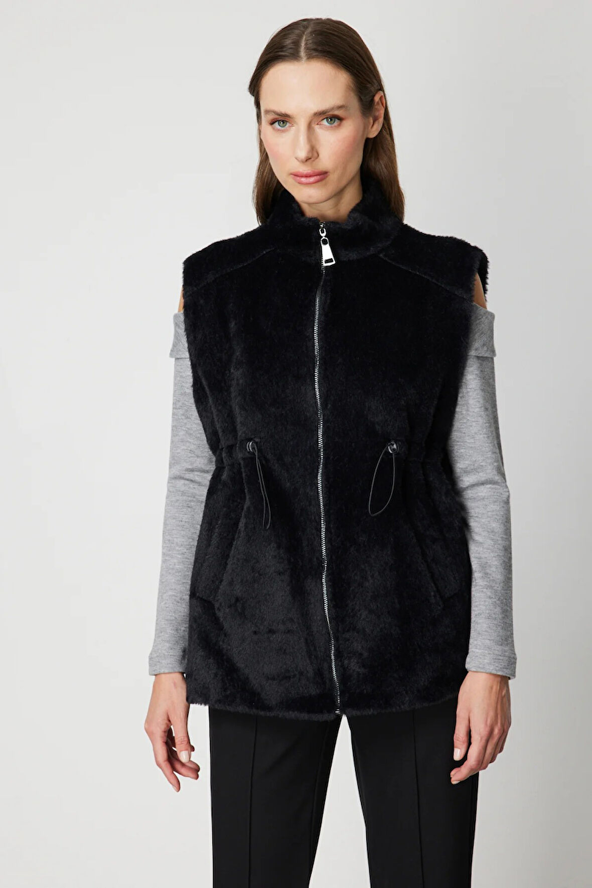 ON TRİKO Dik Yaka Beli Lastikli Peluş Yelek 66932