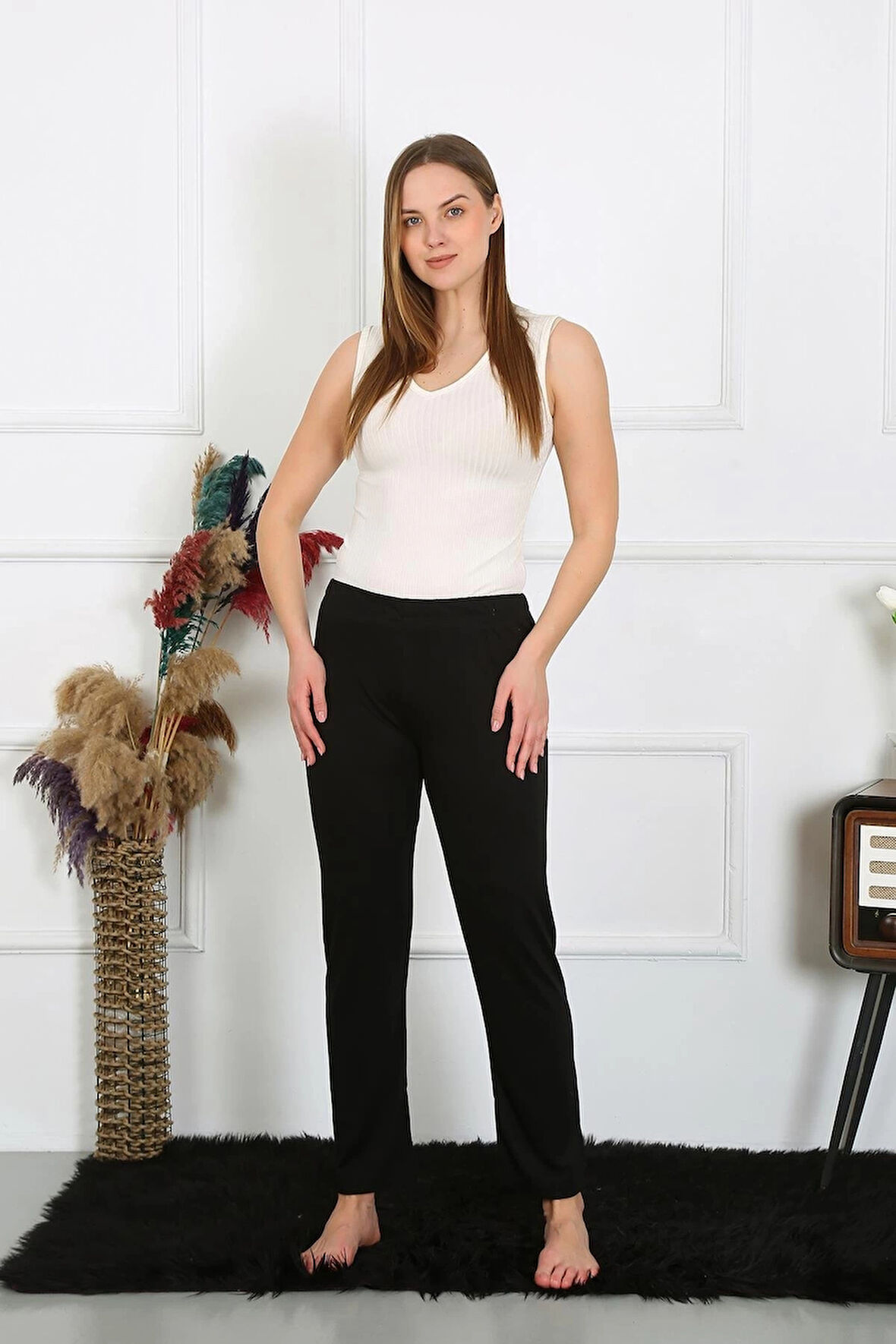 Giyim Kadın Pamuk Penye Tek Alt Pijama Siyah