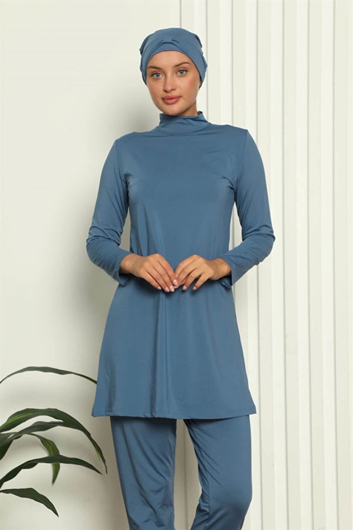 Giyim Tam Tesettür Likralı Mayo İndigo