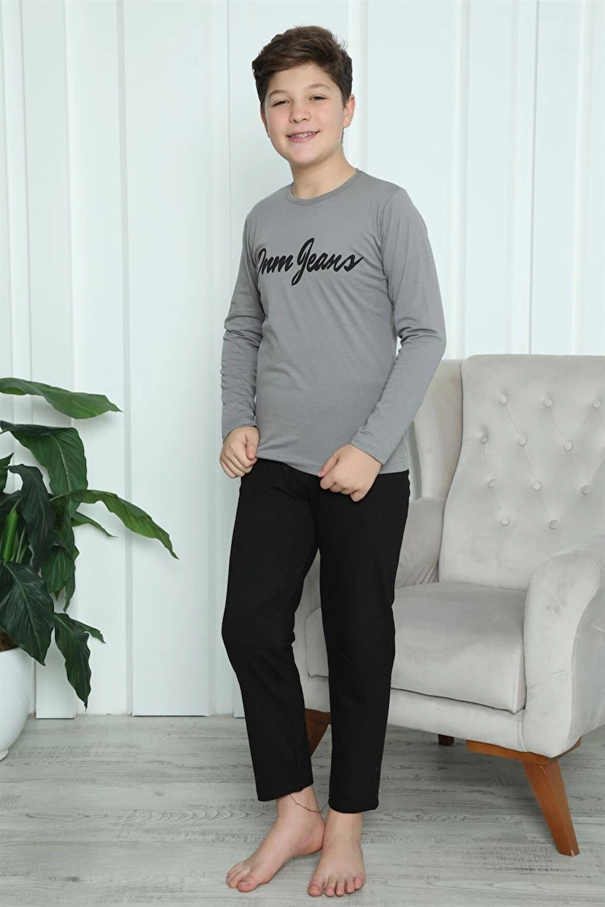 Giyim Erkek Çocuk Penye Pijama Takım Füme