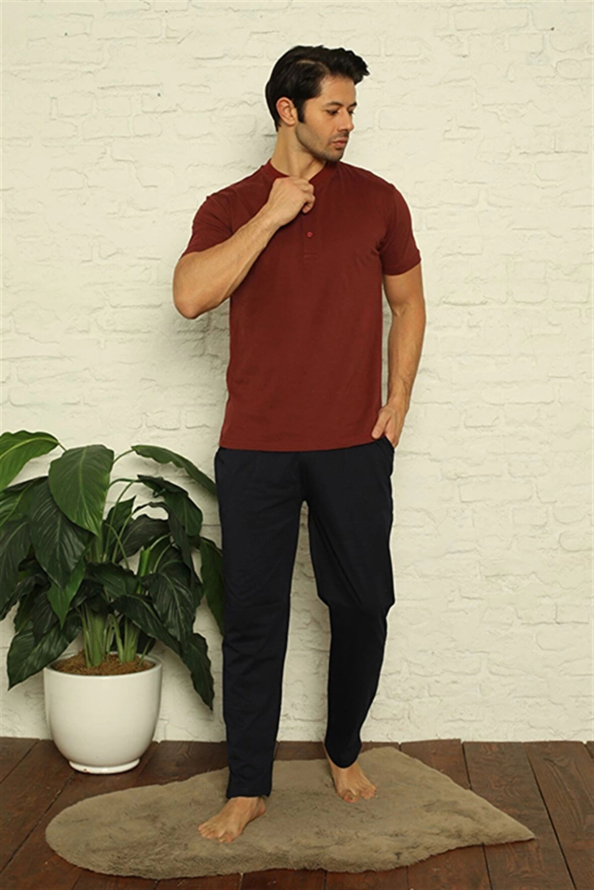 Giyim Erkek Bordo 3'lü Pijama Takım Bordo