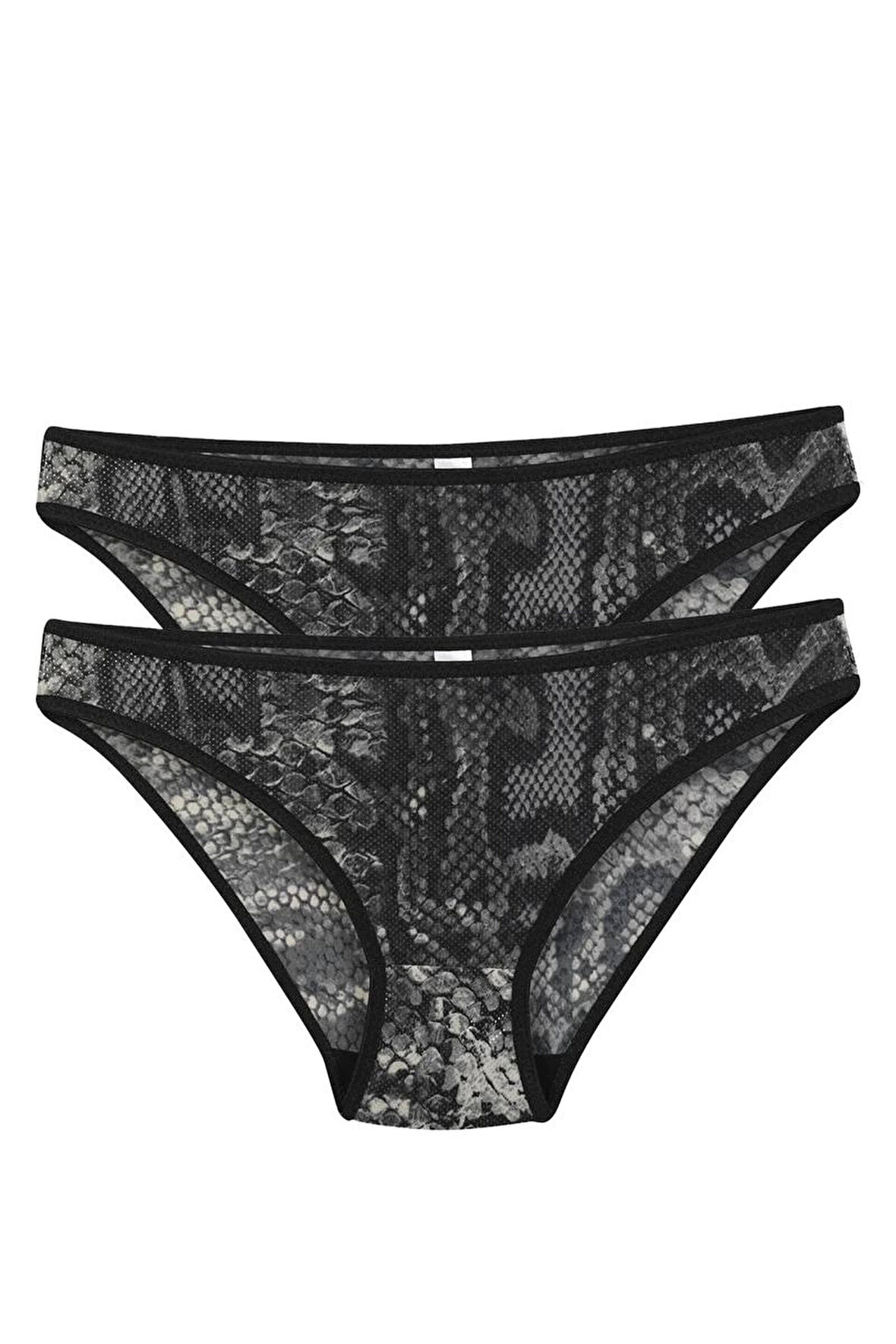 Giyim Kadın Siyah Yılan Desenli 2'li Slip