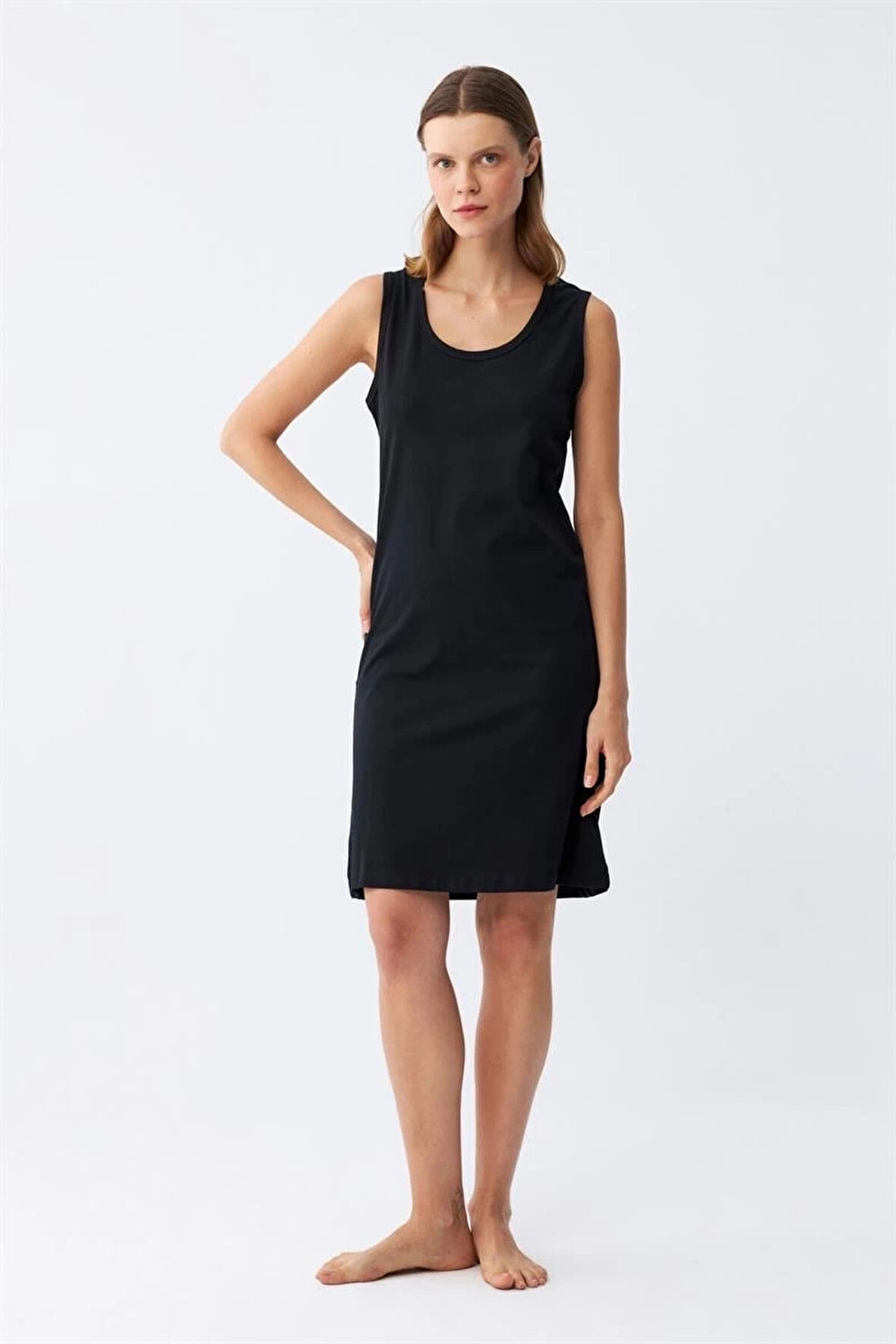 Giyim Kadın Kalın Askılı Penye Gecelik Siyah