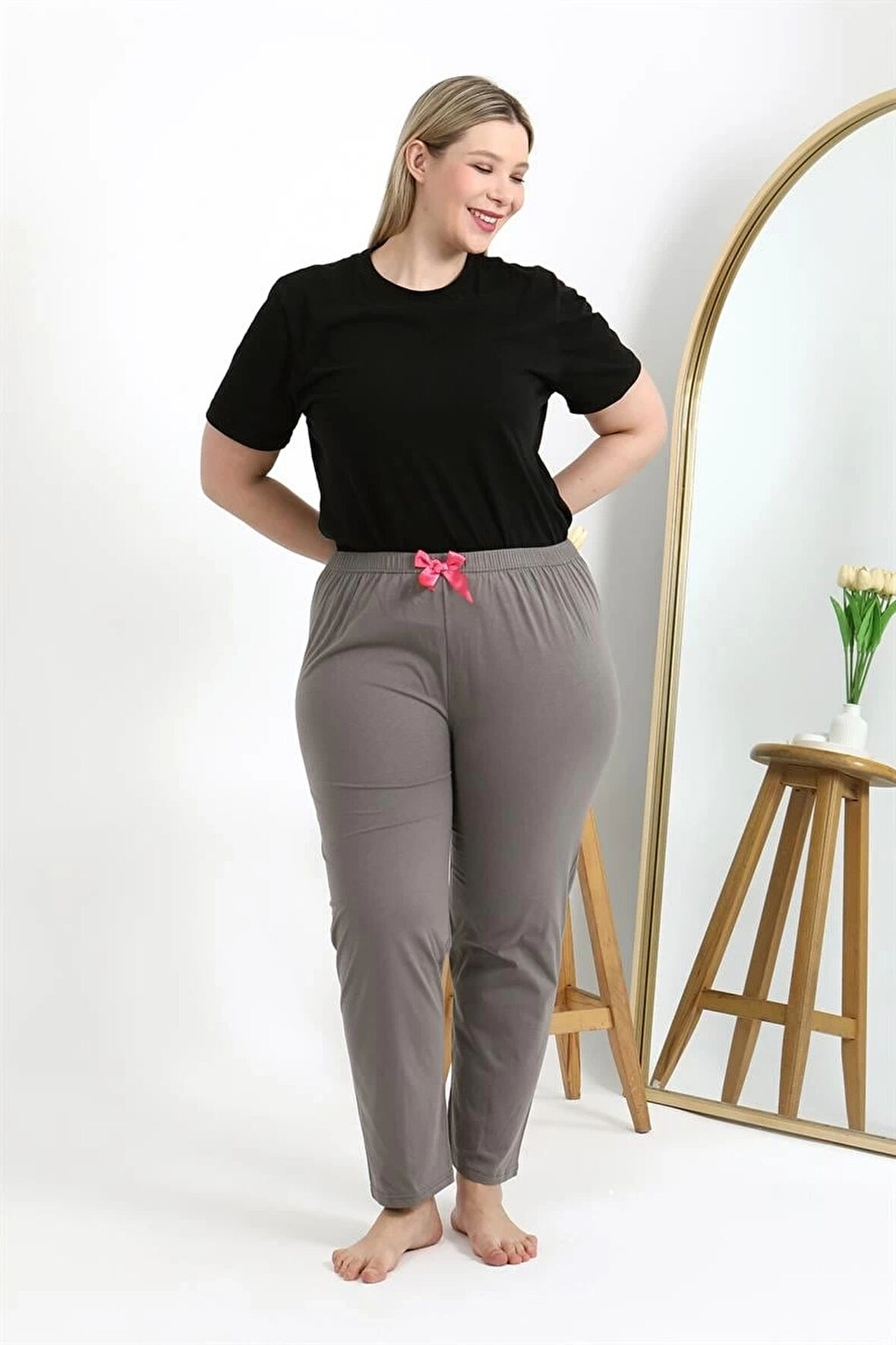 Giyim Kadın Pamuklu Büyük Beden Alt Pijama Vizon