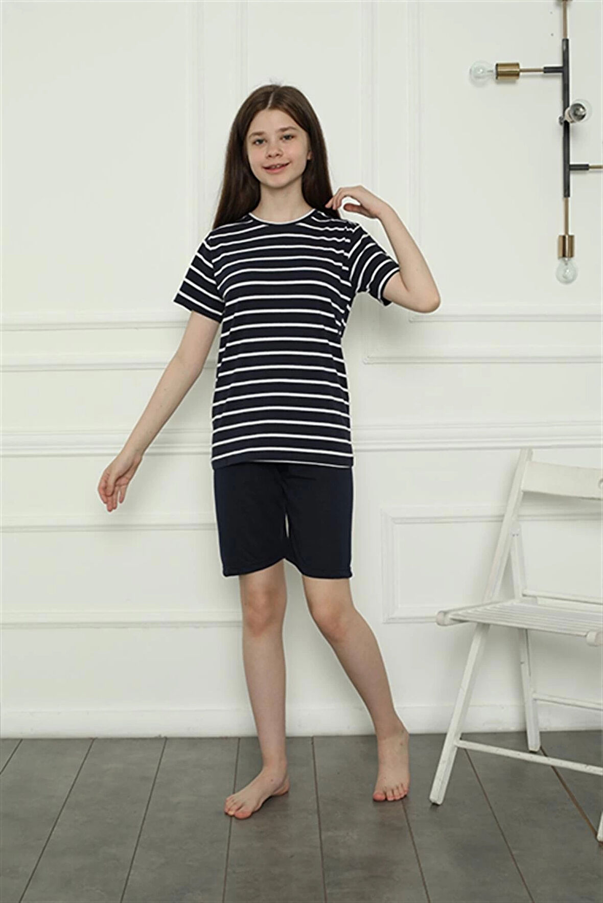 Giyim Kız Çocuk Penye Şortlu Pijama Takım Lacivert