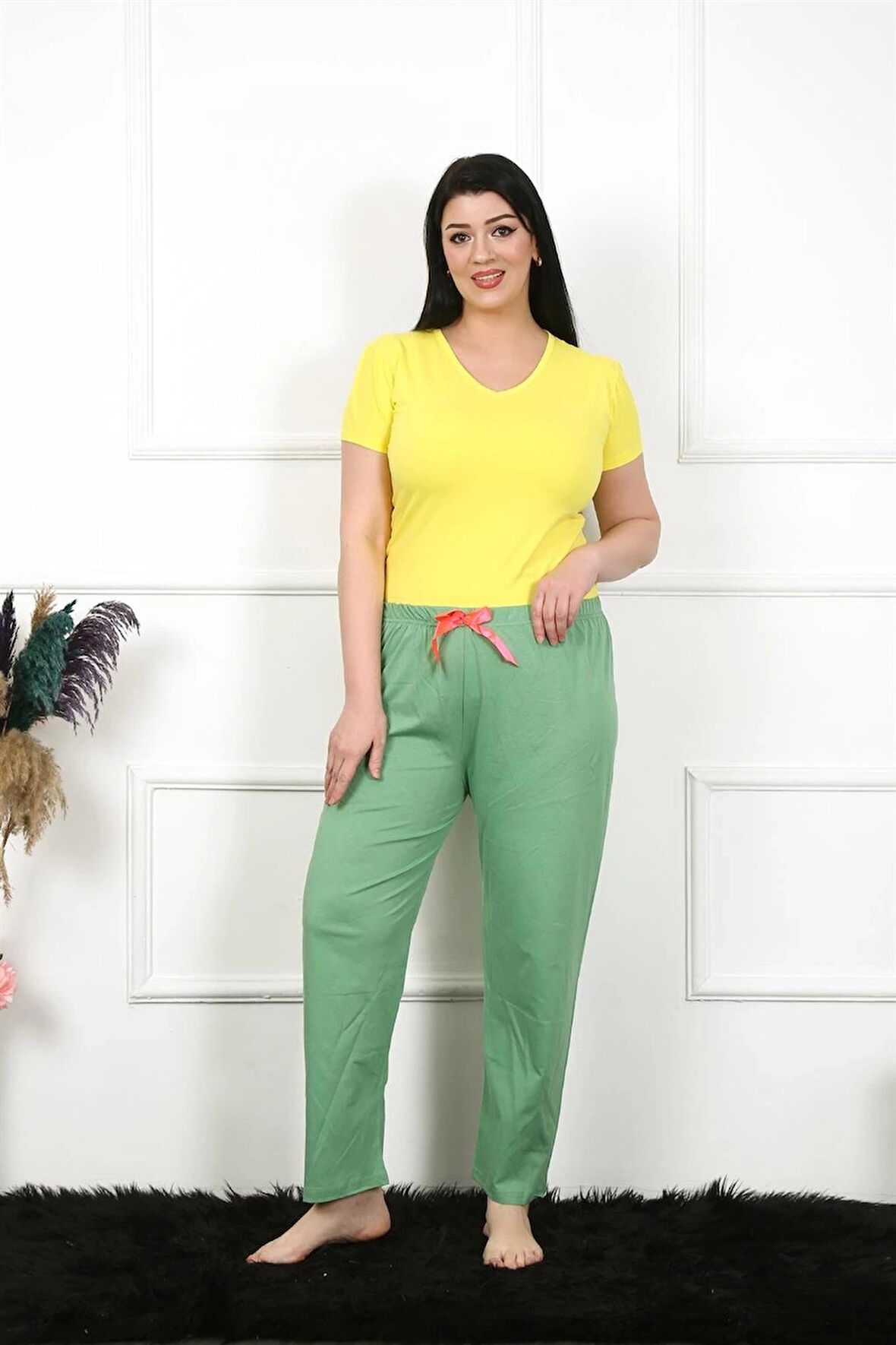 Giyim Kadın Pamuklu Büyük Beden Alt Pijama Yeşil