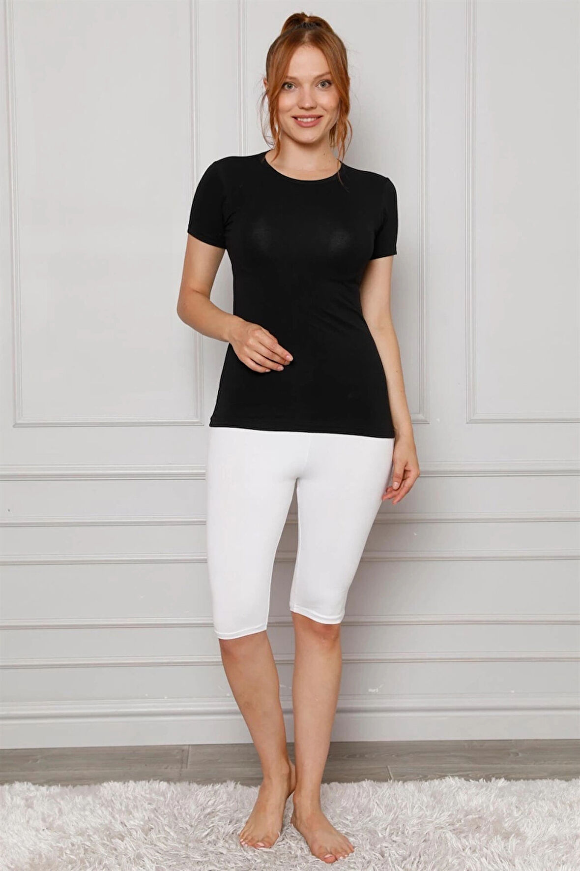 Giyim Penye Likralı Diz Üstü Tayt Beyaz