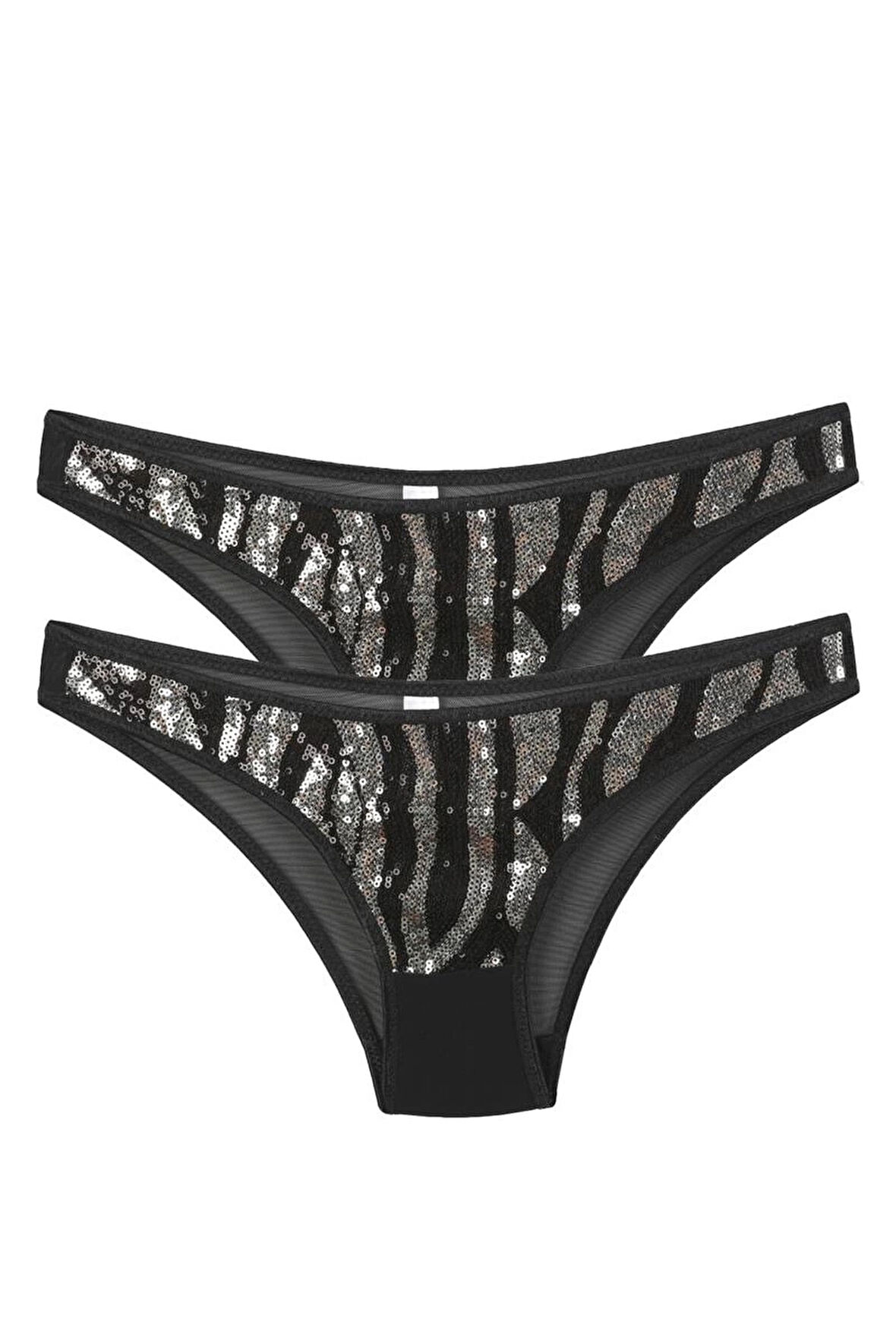 Giyim Kadın Siyah Zebra Desenli Payetli 2'li Slip