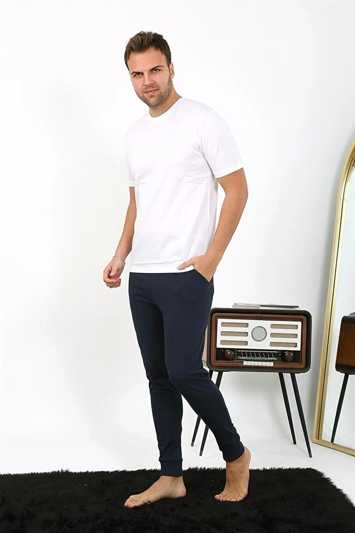 Giyim Erkek Pamuk Tek Alt Pijama Lacivert