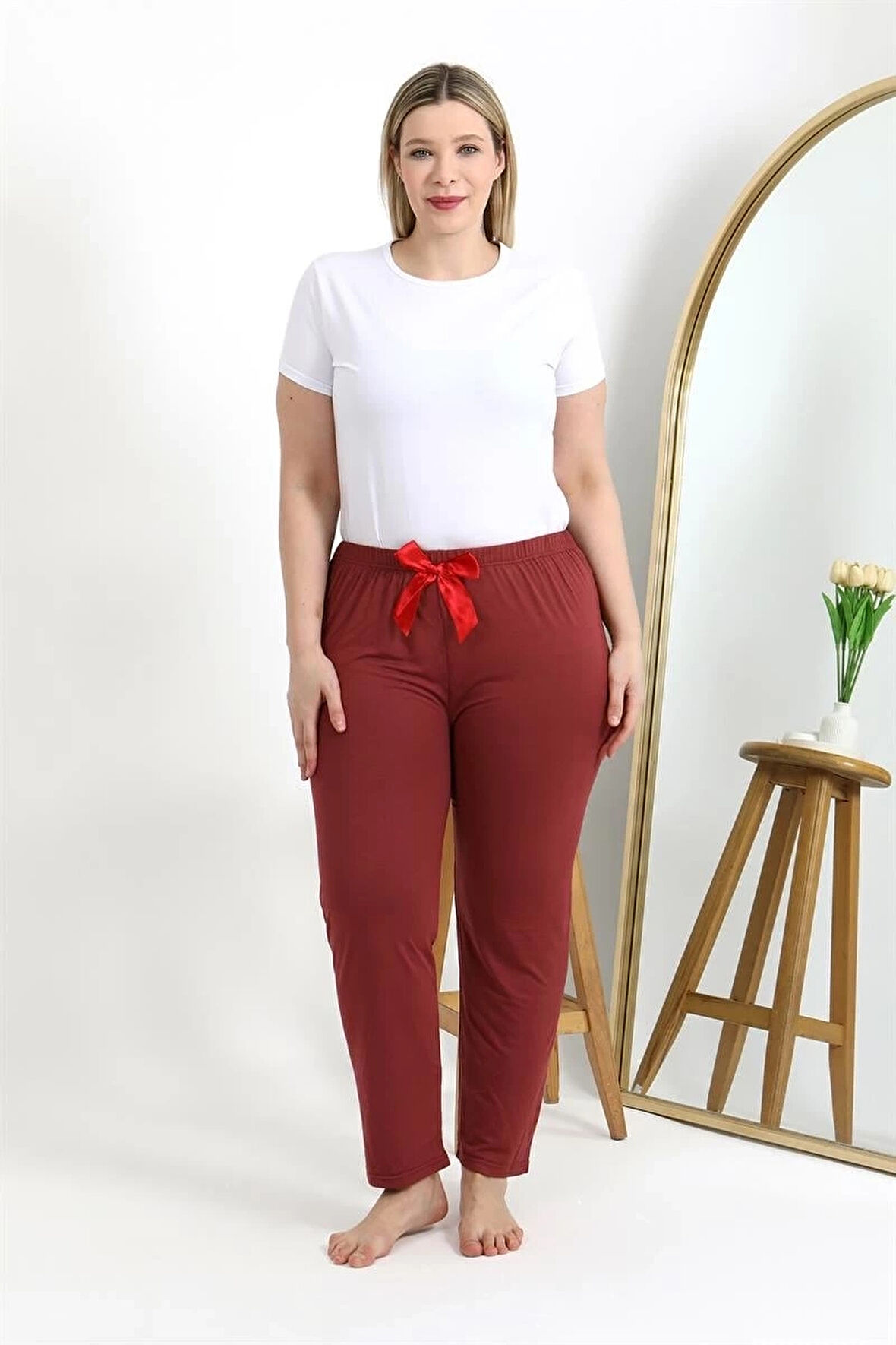 Giyim Kadın Pamuklu Büyük Beden Alt Pijama Yavruağzı