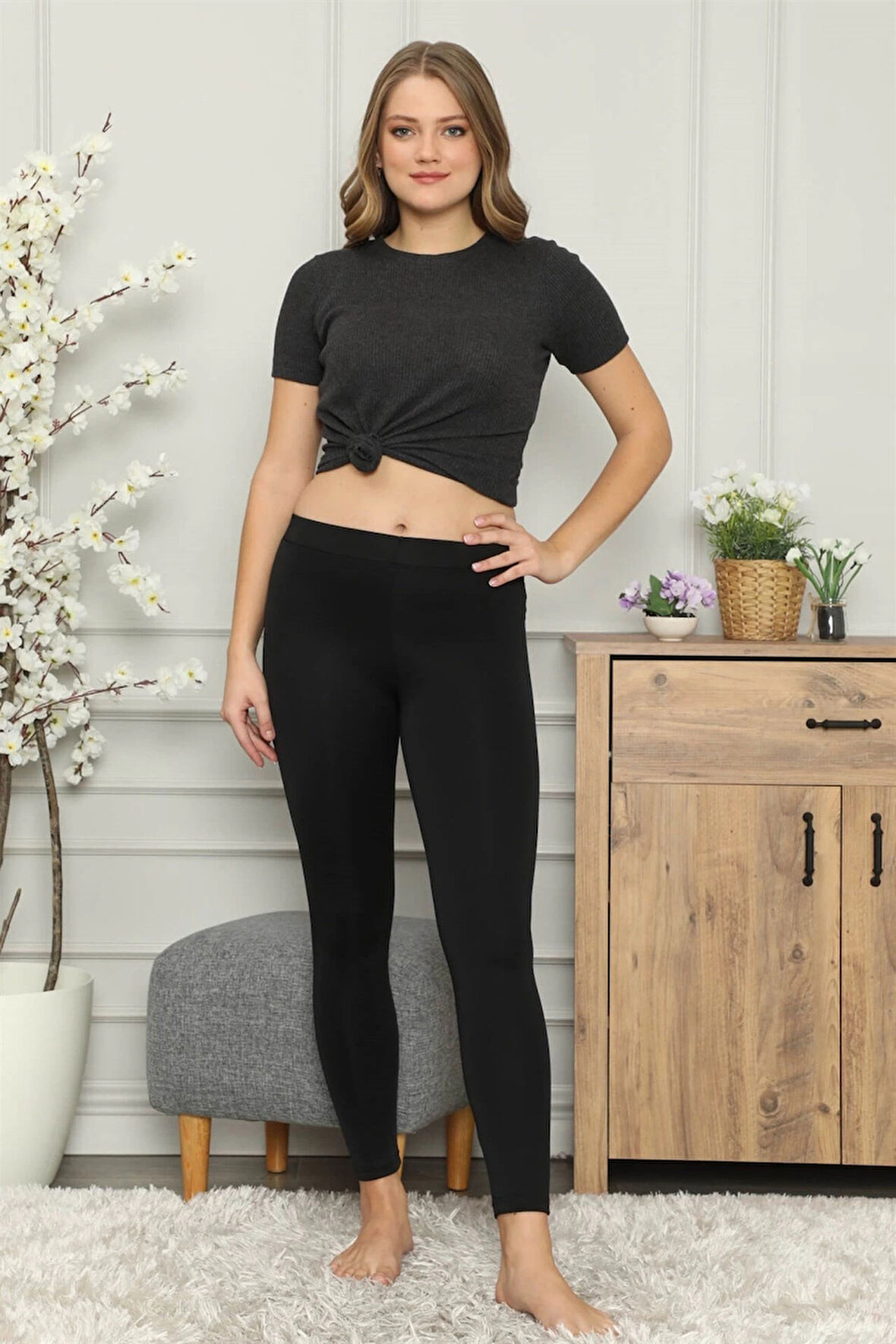 Giyim Mikro Jardonlu Kalın Siyah Tayt Siyah