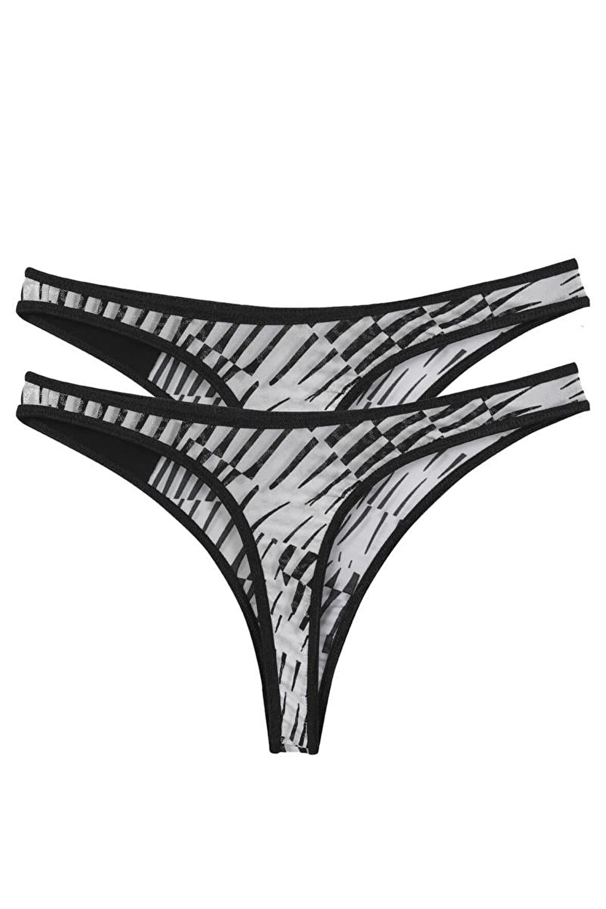 Giyim Kadın Siyah Beyaz Desenli 2'li Tanga Slip