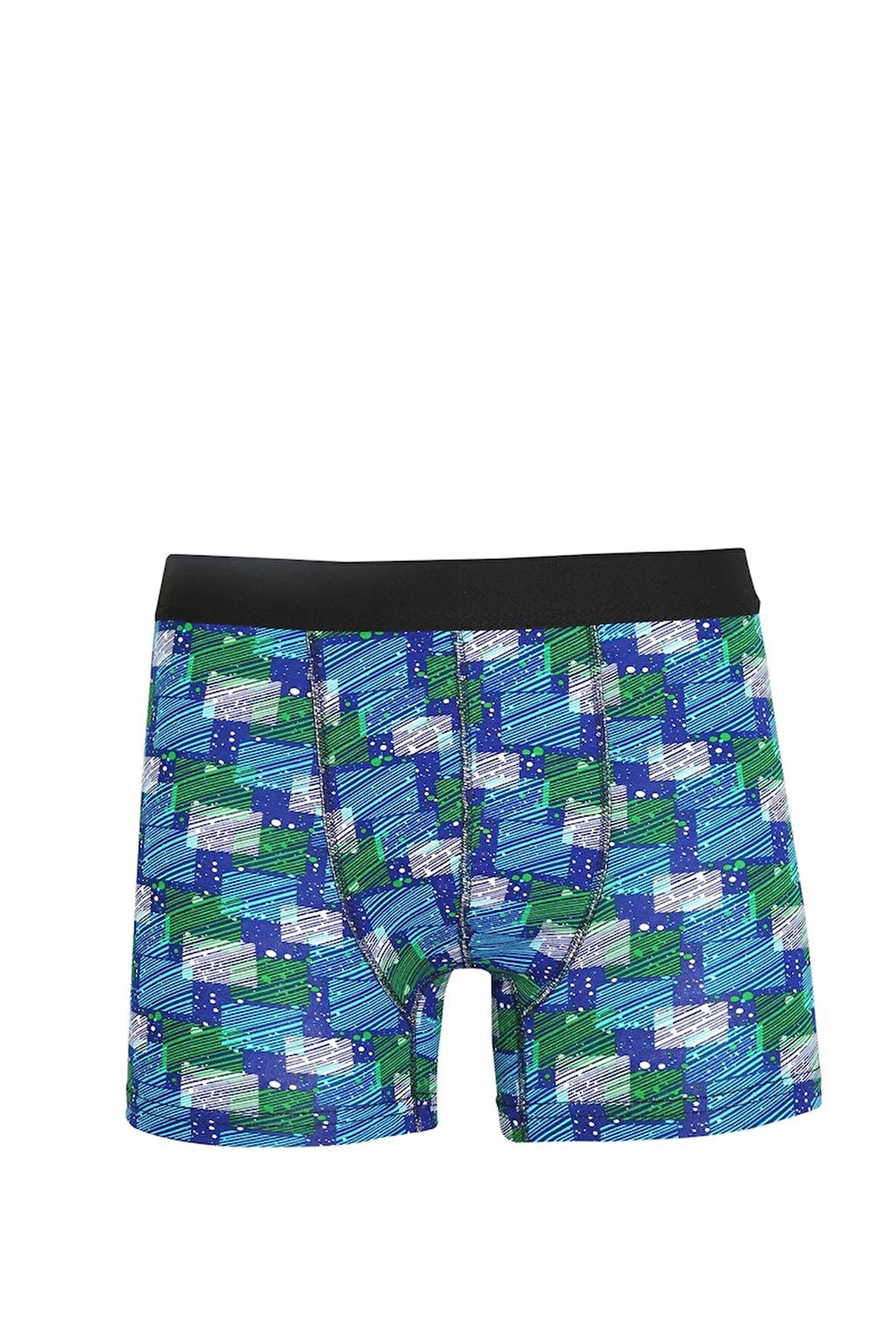 Giyim Erkek Penye Likralı Desenli Boxer Mavi